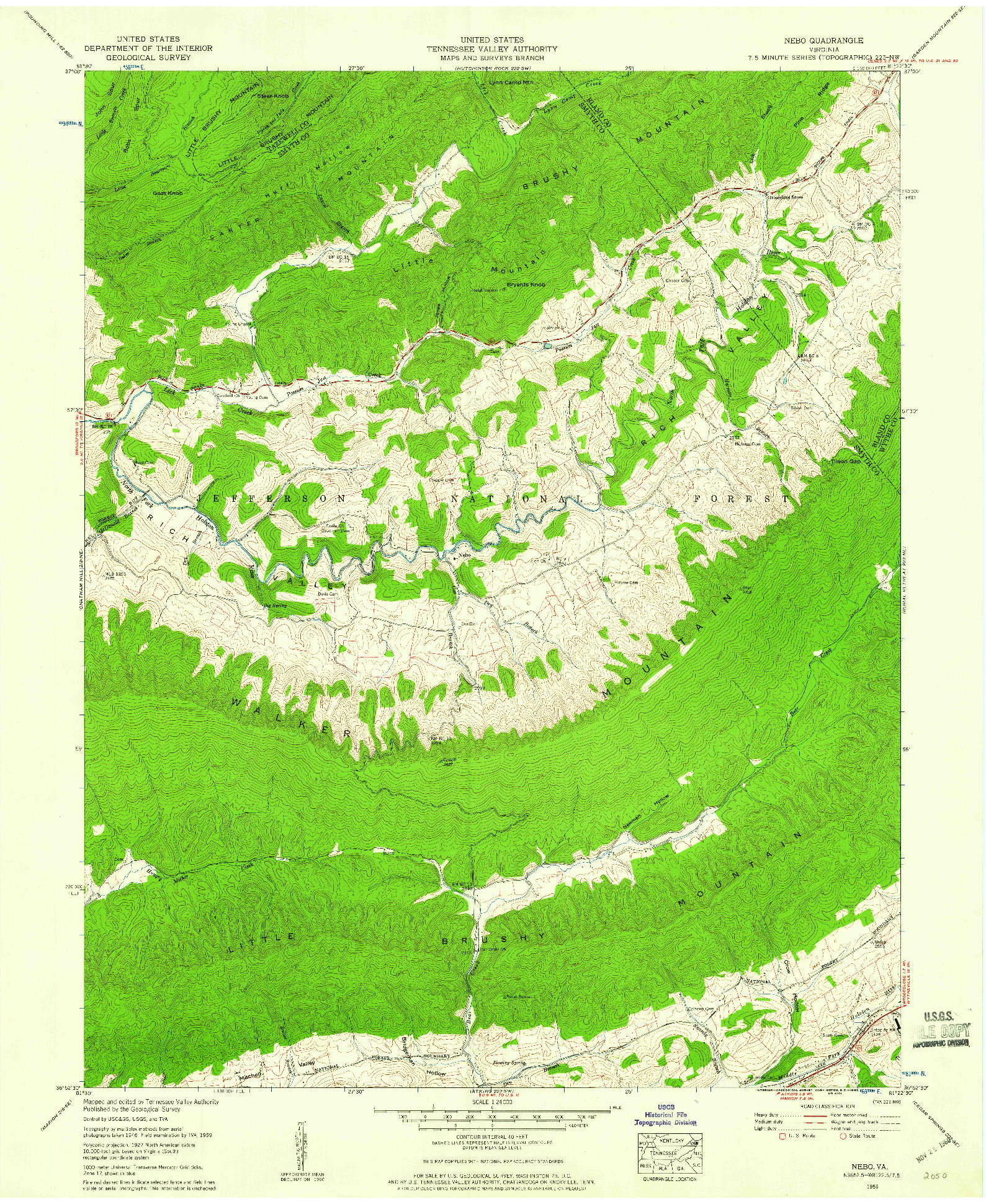 USGS 1:24000-SCALE QUADRANGLE FOR NEBO, VA 1959