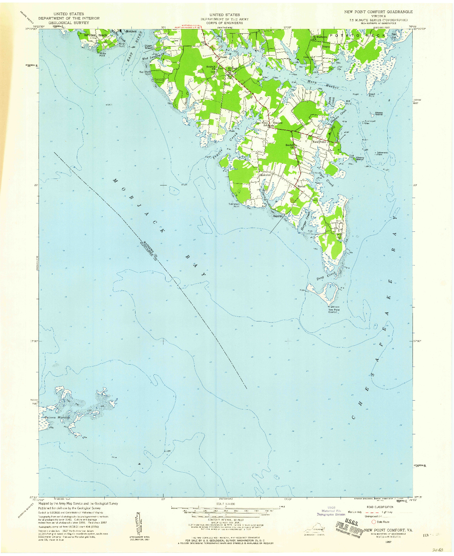 USGS 1:24000-SCALE QUADRANGLE FOR NEW POINT COMFORT, VA 1957