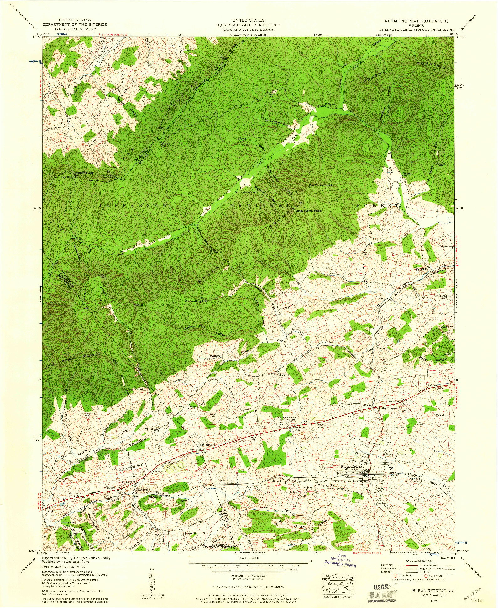 USGS 1:24000-SCALE QUADRANGLE FOR RURAL RETREAT, VA 1959