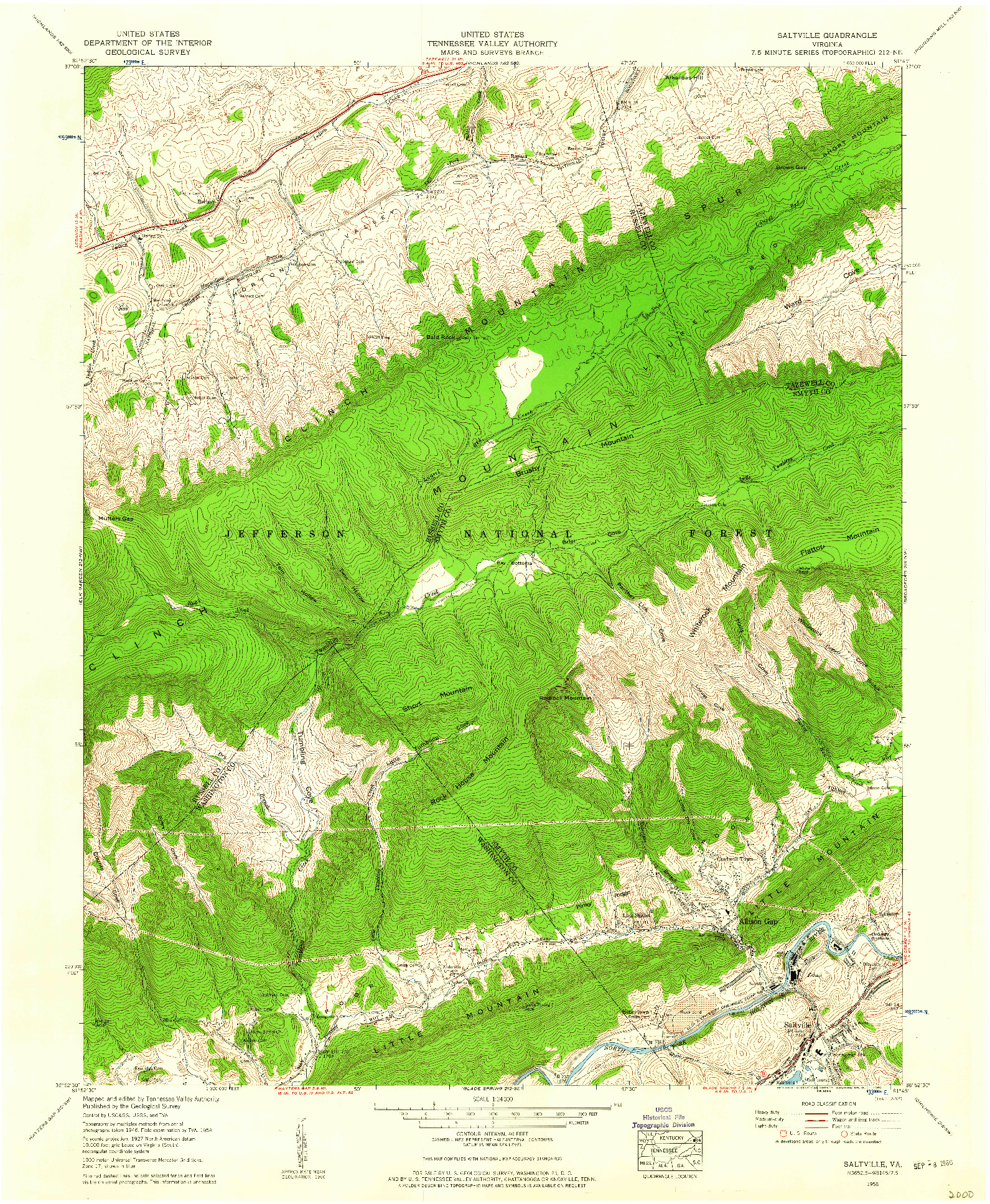 USGS 1:24000-SCALE QUADRANGLE FOR SALTVILLE, VA 1958