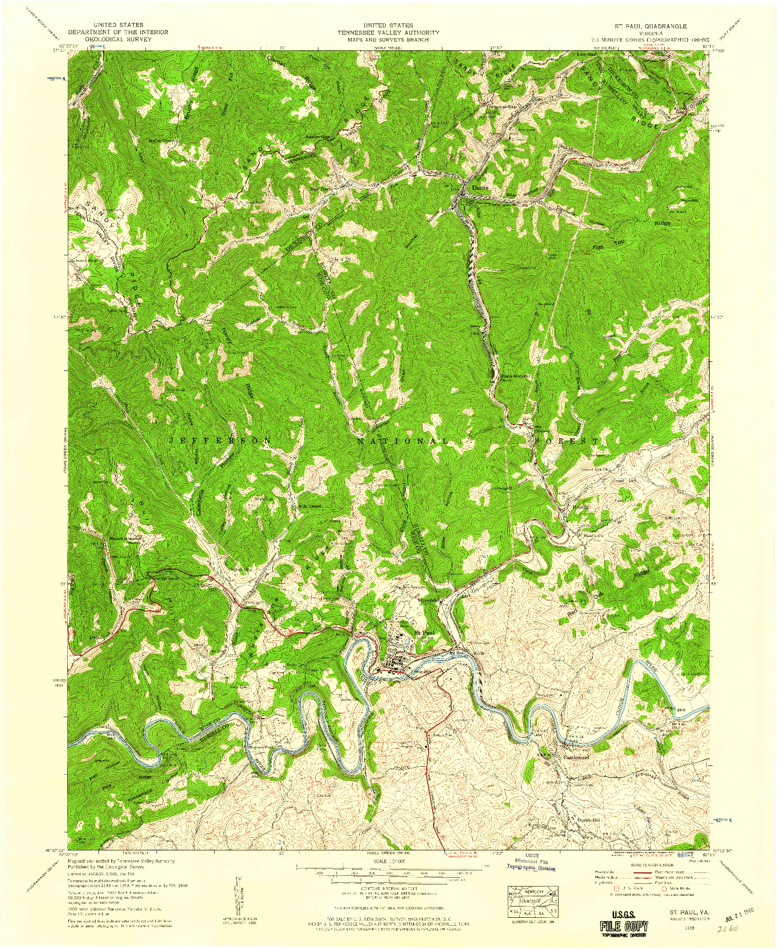 USGS 1:24000-SCALE QUADRANGLE FOR ST PAUL, VA 1958