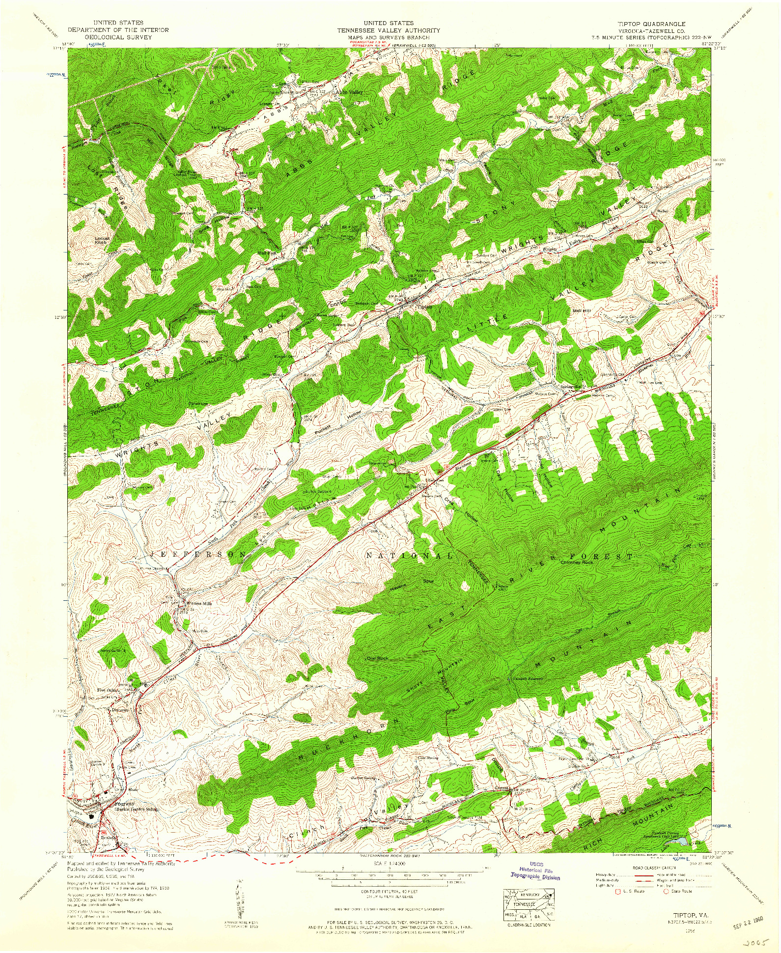 USGS 1:24000-SCALE QUADRANGLE FOR TIPTOP, VA 1958