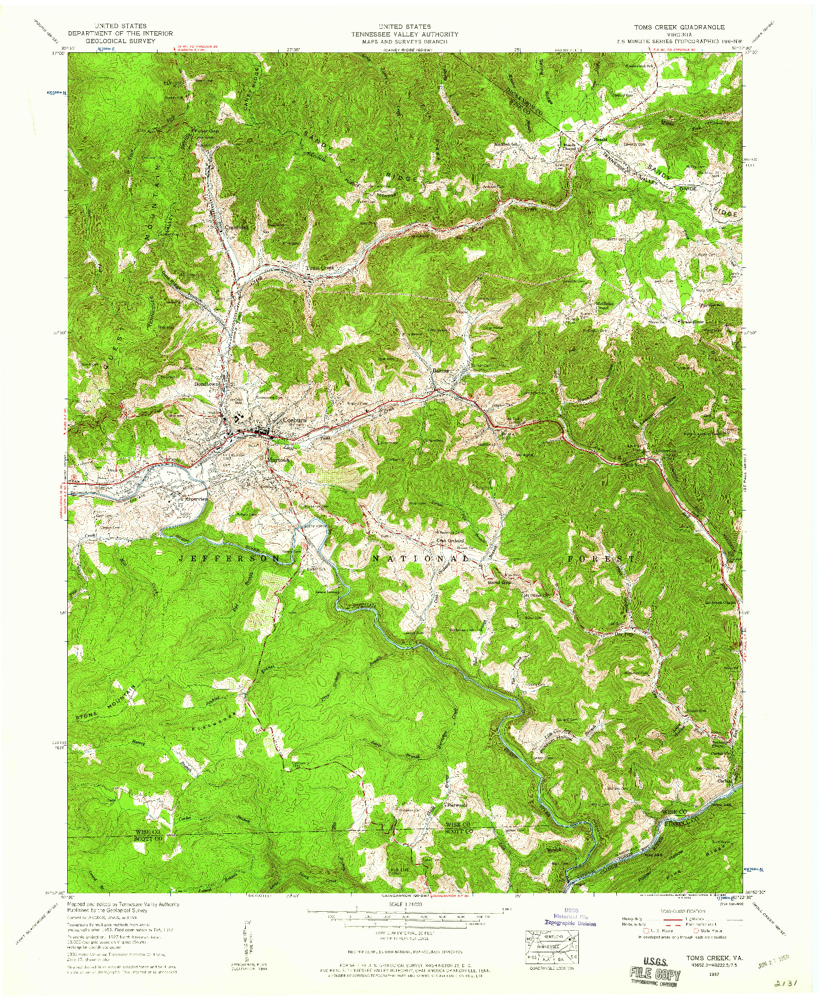 USGS 1:24000-SCALE QUADRANGLE FOR TOMS CREEK, VA 1957