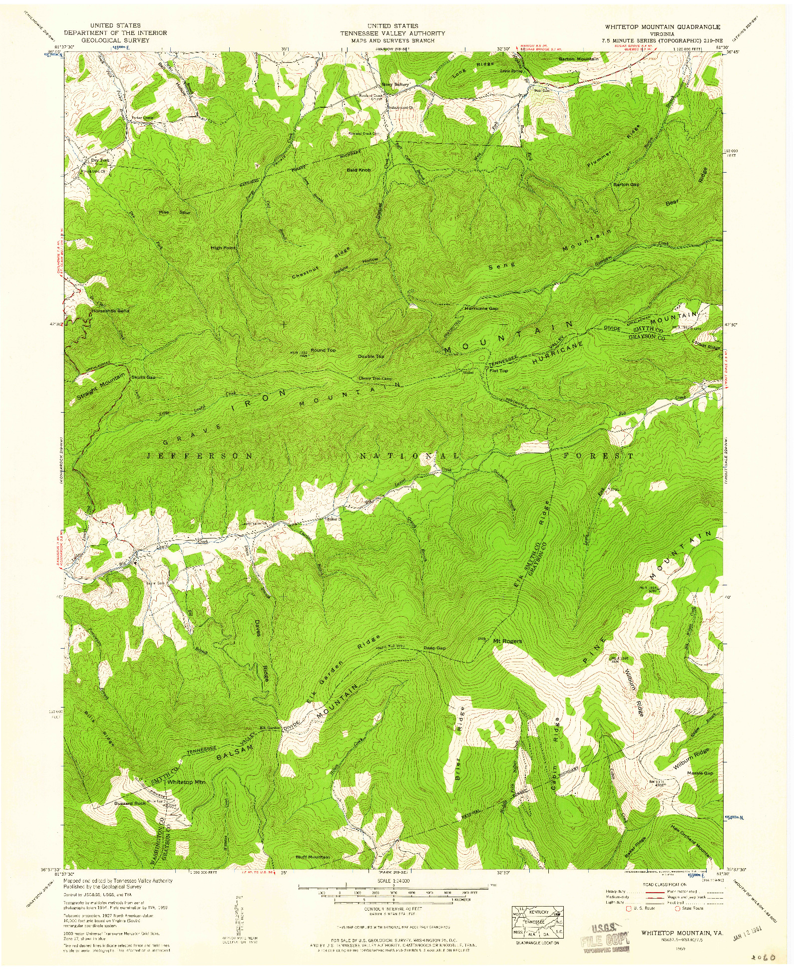 USGS 1:24000-SCALE QUADRANGLE FOR WHITETOP MOUNTAIN, VA 1959