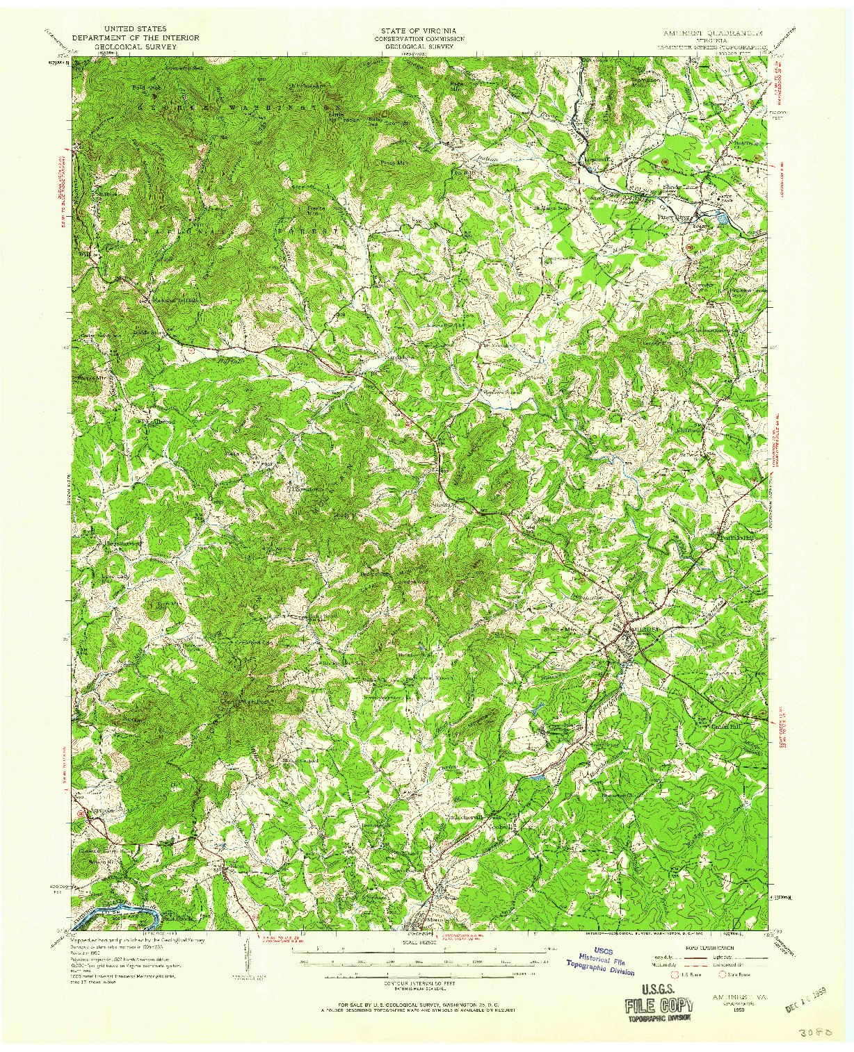 USGS 1:62500-SCALE QUADRANGLE FOR AMHERST, VA 1950