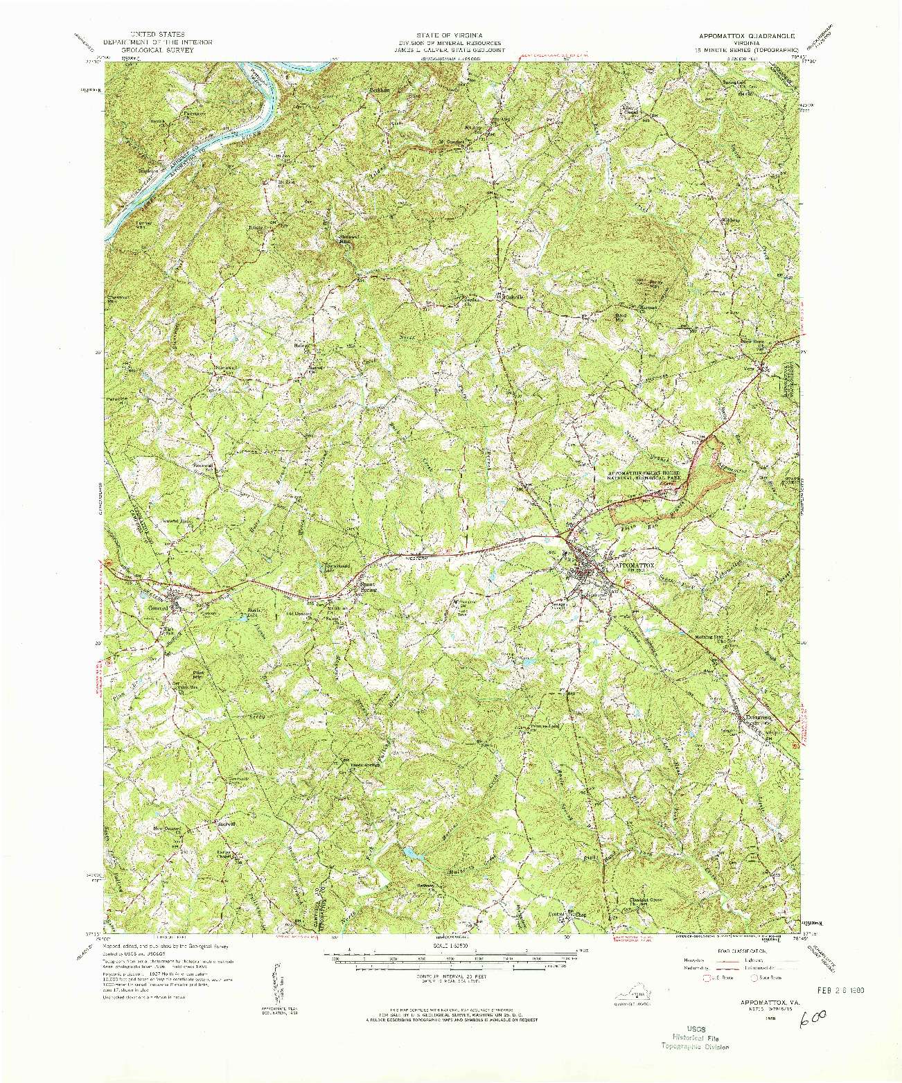 USGS 1:62500-SCALE QUADRANGLE FOR APPOMATTOX, VA 1958