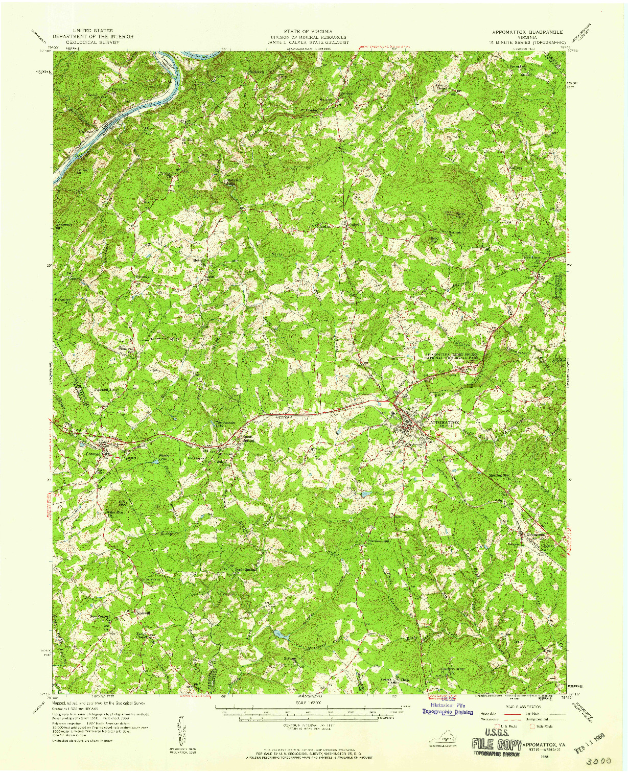 USGS 1:62500-SCALE QUADRANGLE FOR APPOMATTOX, VA 1958