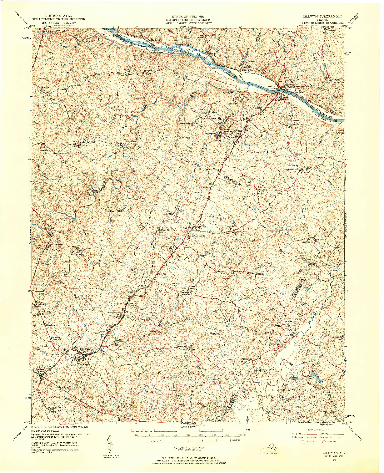 USGS 1:62500-SCALE QUADRANGLE FOR DILLWYN, VA 1958