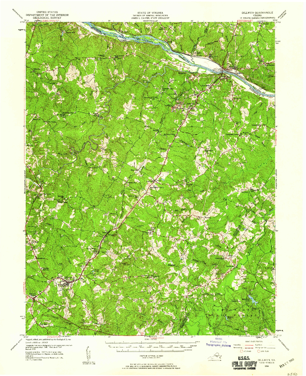 USGS 1:62500-SCALE QUADRANGLE FOR DILLWYN, VA 1958