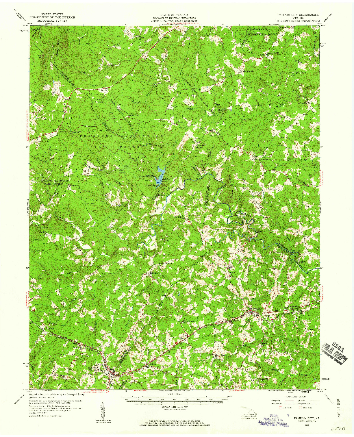 USGS 1:62500-SCALE QUADRANGLE FOR PAMPLIN CITY, VA 1958