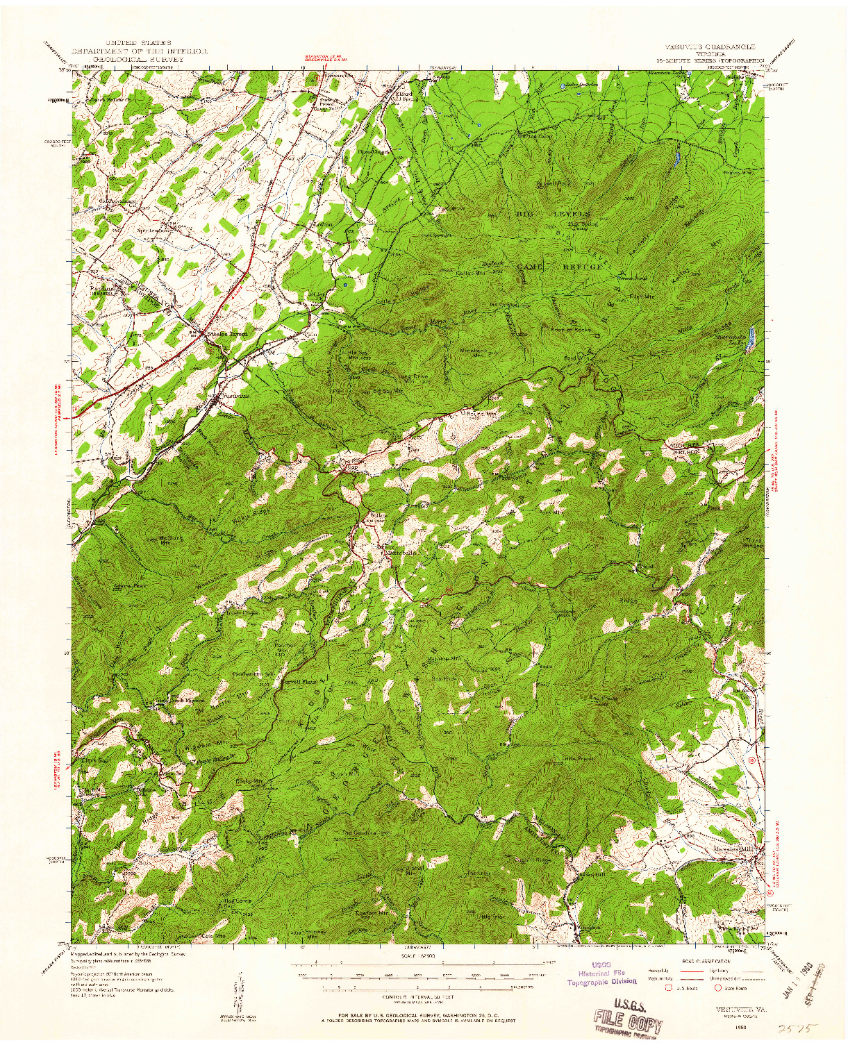 USGS 1:62500-SCALE QUADRANGLE FOR VESUVIUS, VA 1950