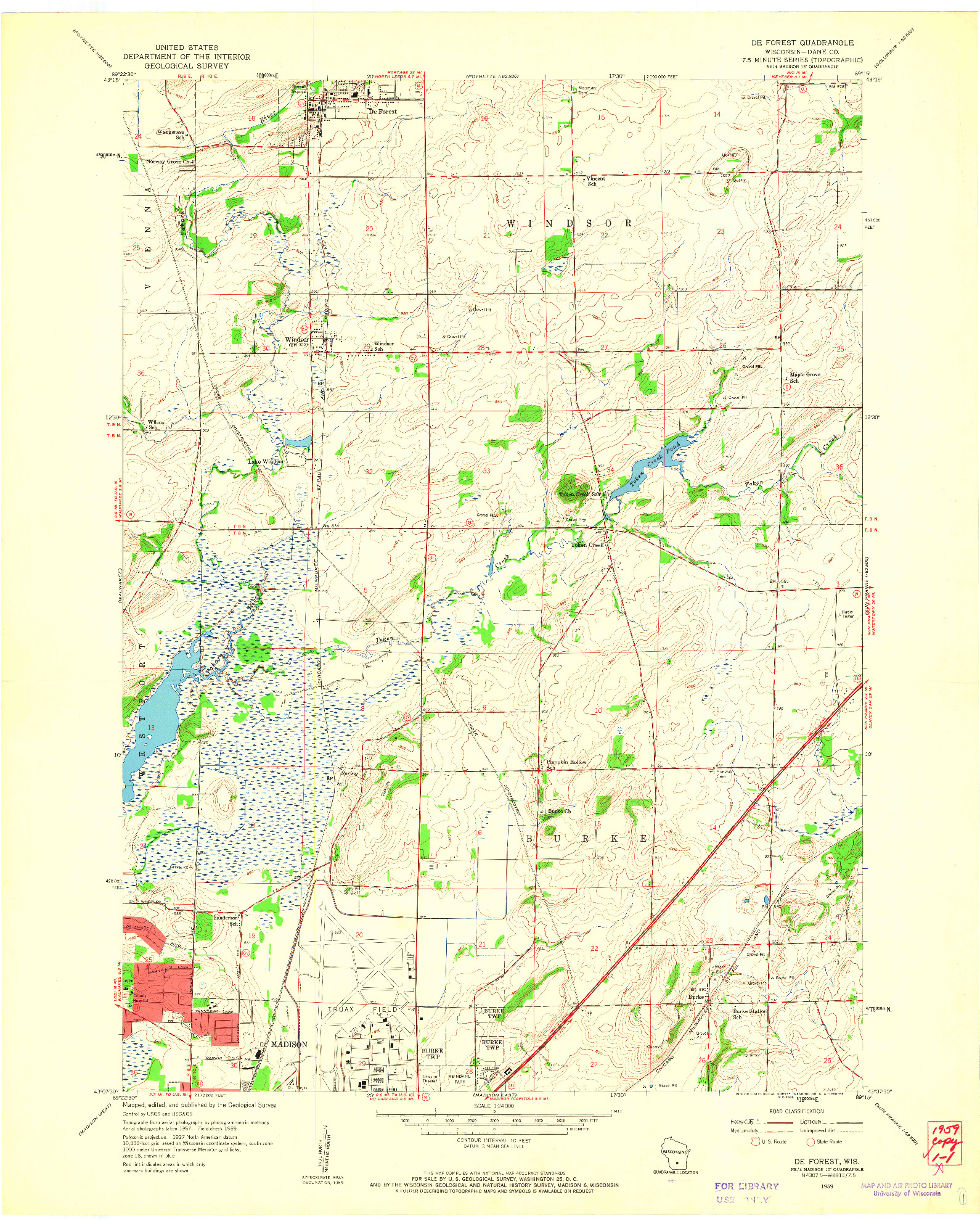 USGS 1:24000-SCALE QUADRANGLE FOR DE FOREST, WI 1959