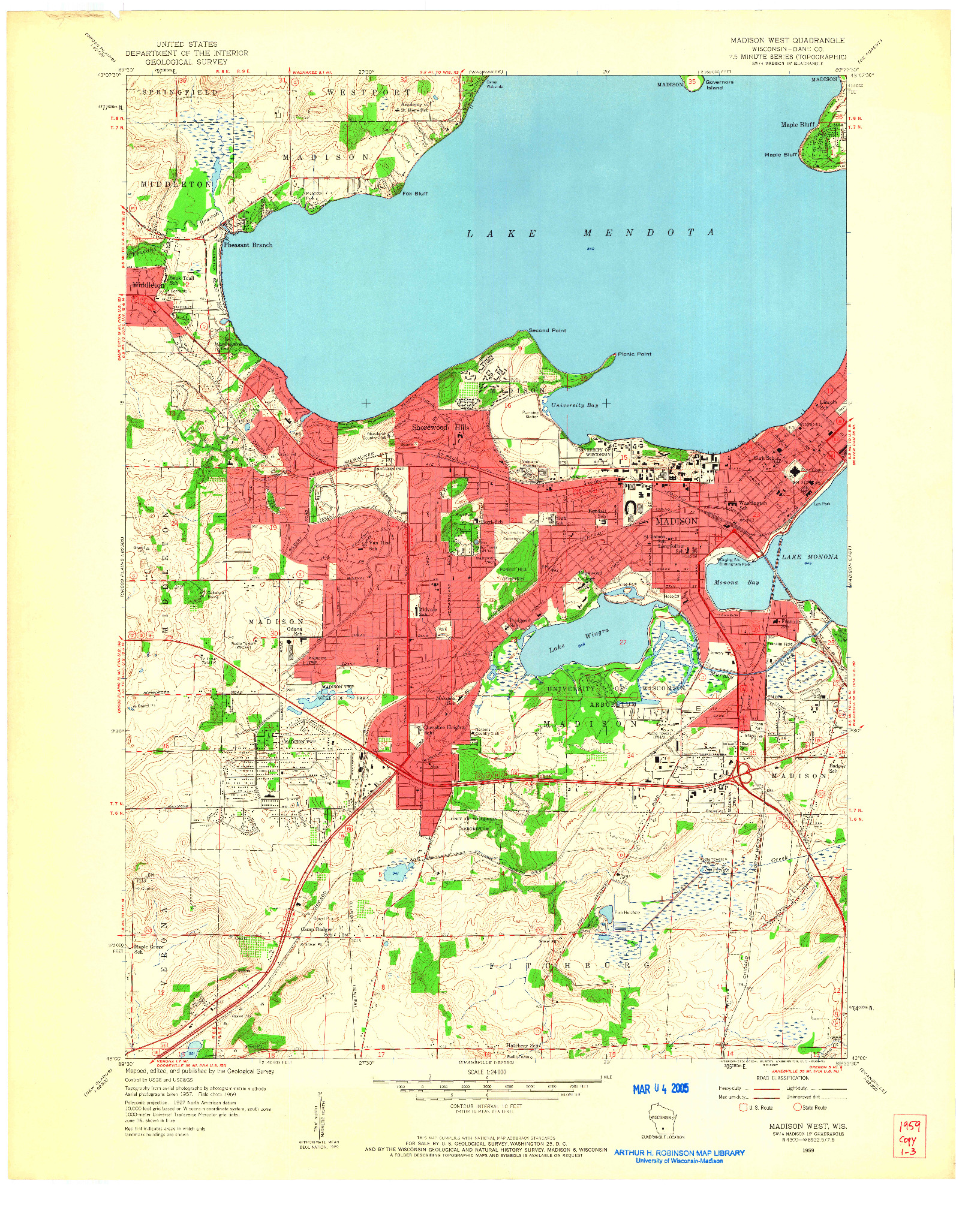 USGS 1:24000-SCALE QUADRANGLE FOR MADISON WEST, WI 1959