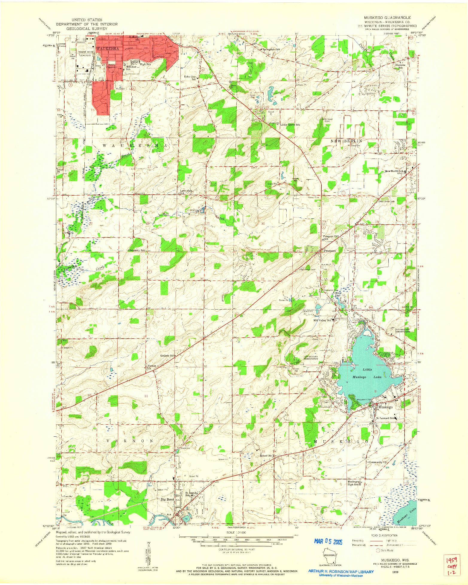 USGS 1:24000-SCALE QUADRANGLE FOR MUSKEGO, WI 1959