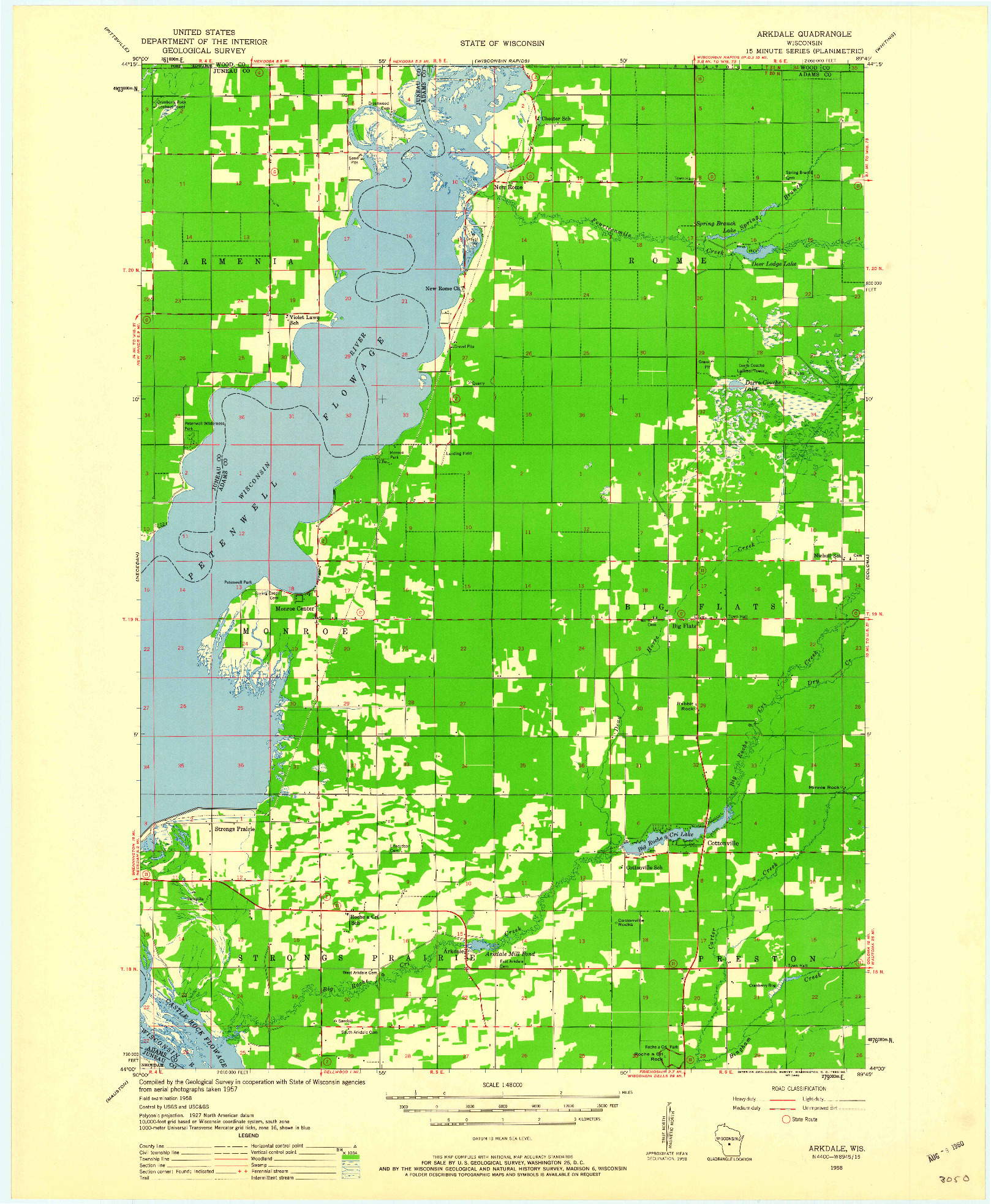 USGS 1:48000-SCALE QUADRANGLE FOR ARKDALE, WI 1958