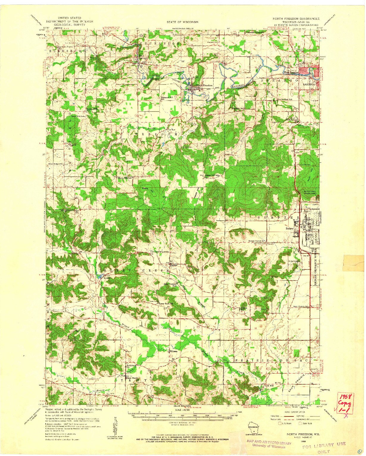 USGS 1:62500-SCALE QUADRANGLE FOR NORTH FREEDOM, WI 1958