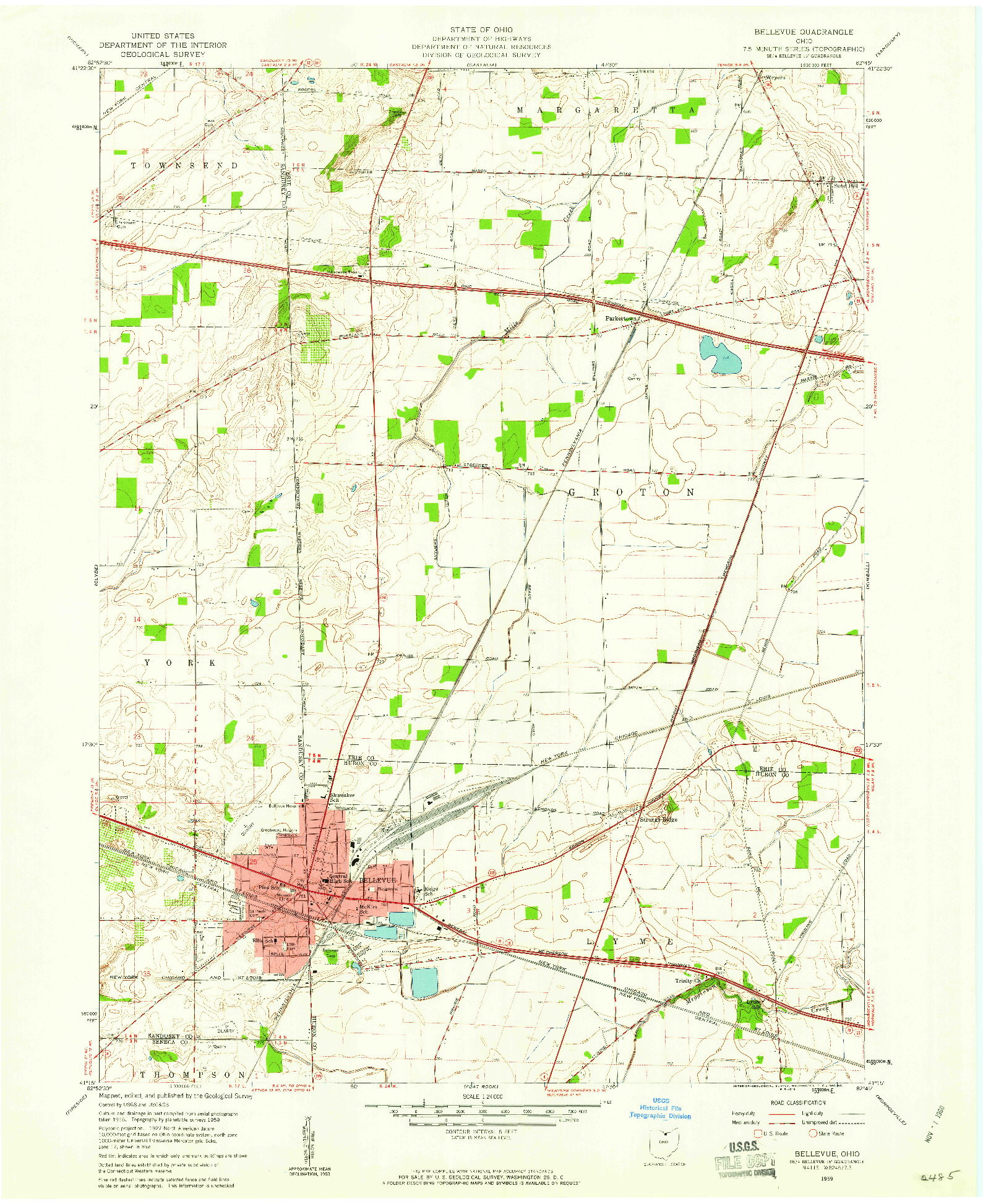 USGS 1:24000-SCALE QUADRANGLE FOR BELLEVUE, OH 1959