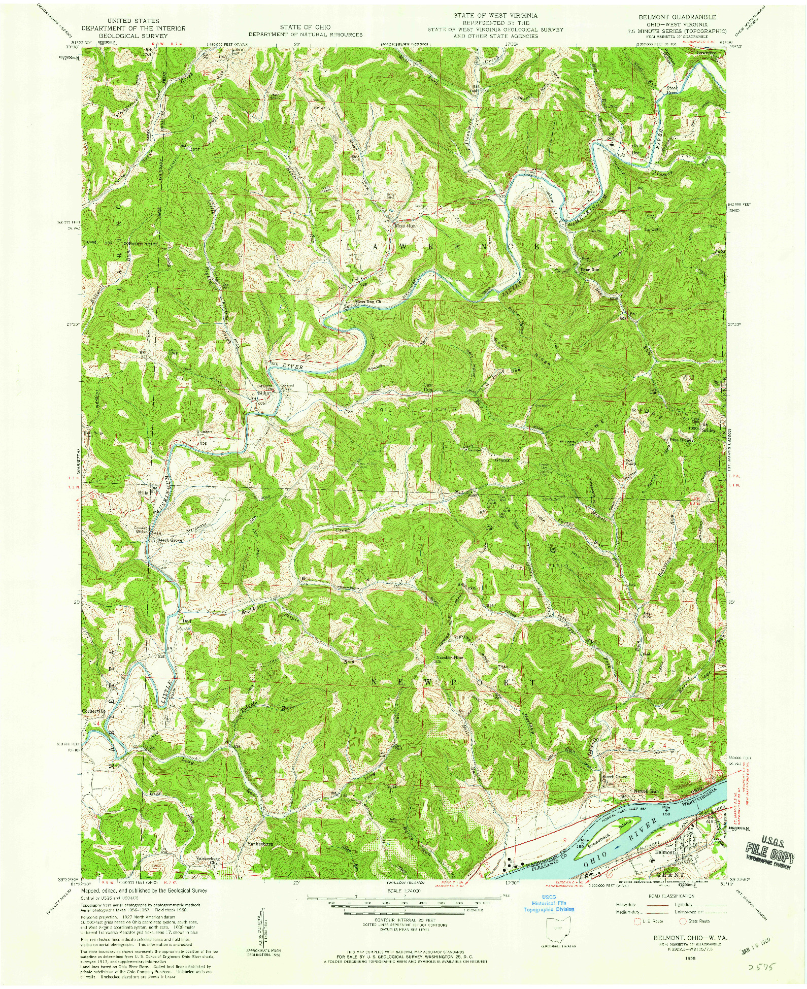 USGS 1:24000-SCALE QUADRANGLE FOR BELMONT, OH 1958