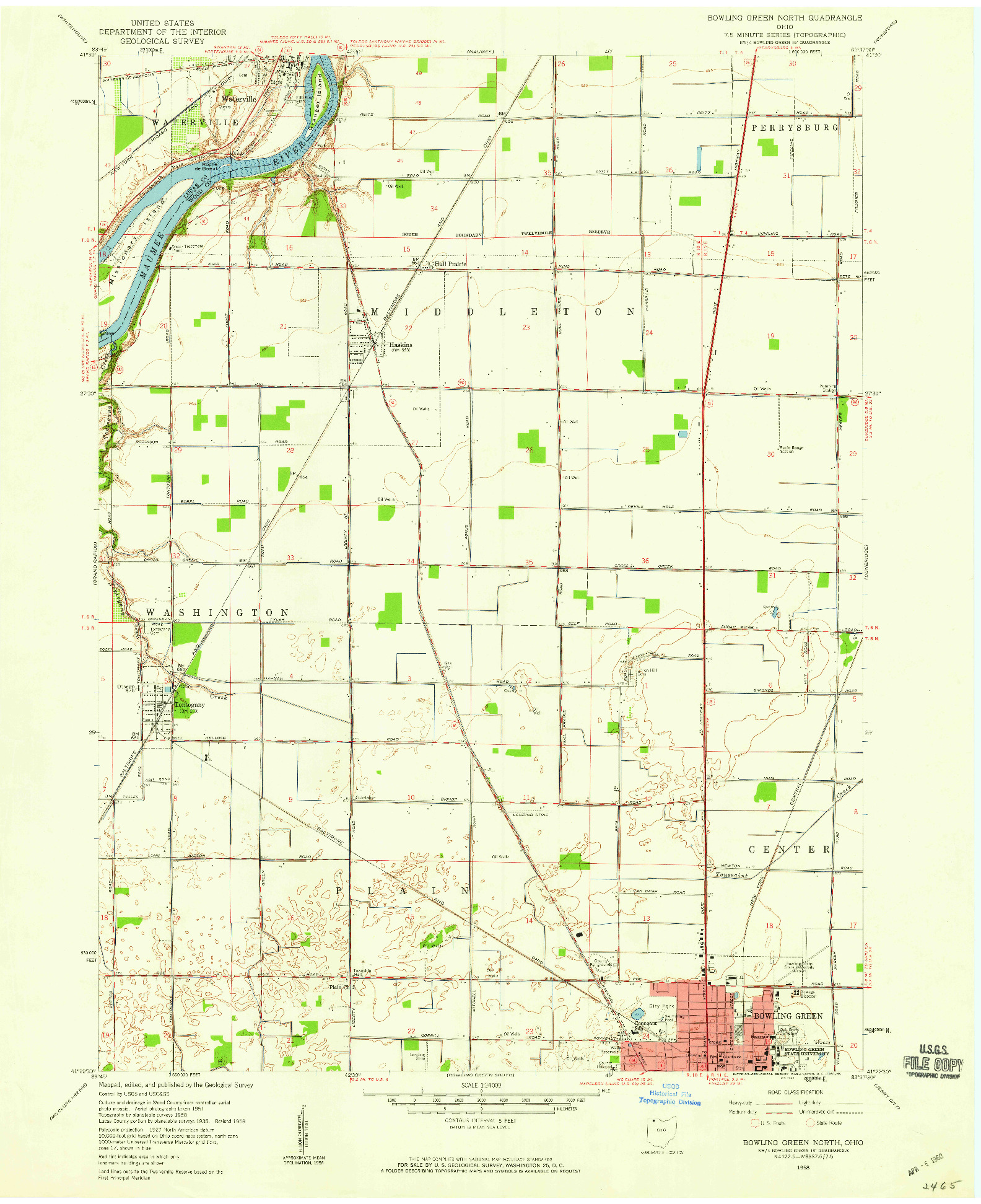 USGS 1:24000-SCALE QUADRANGLE FOR BOWLING GREEN NORTH, OH 1958