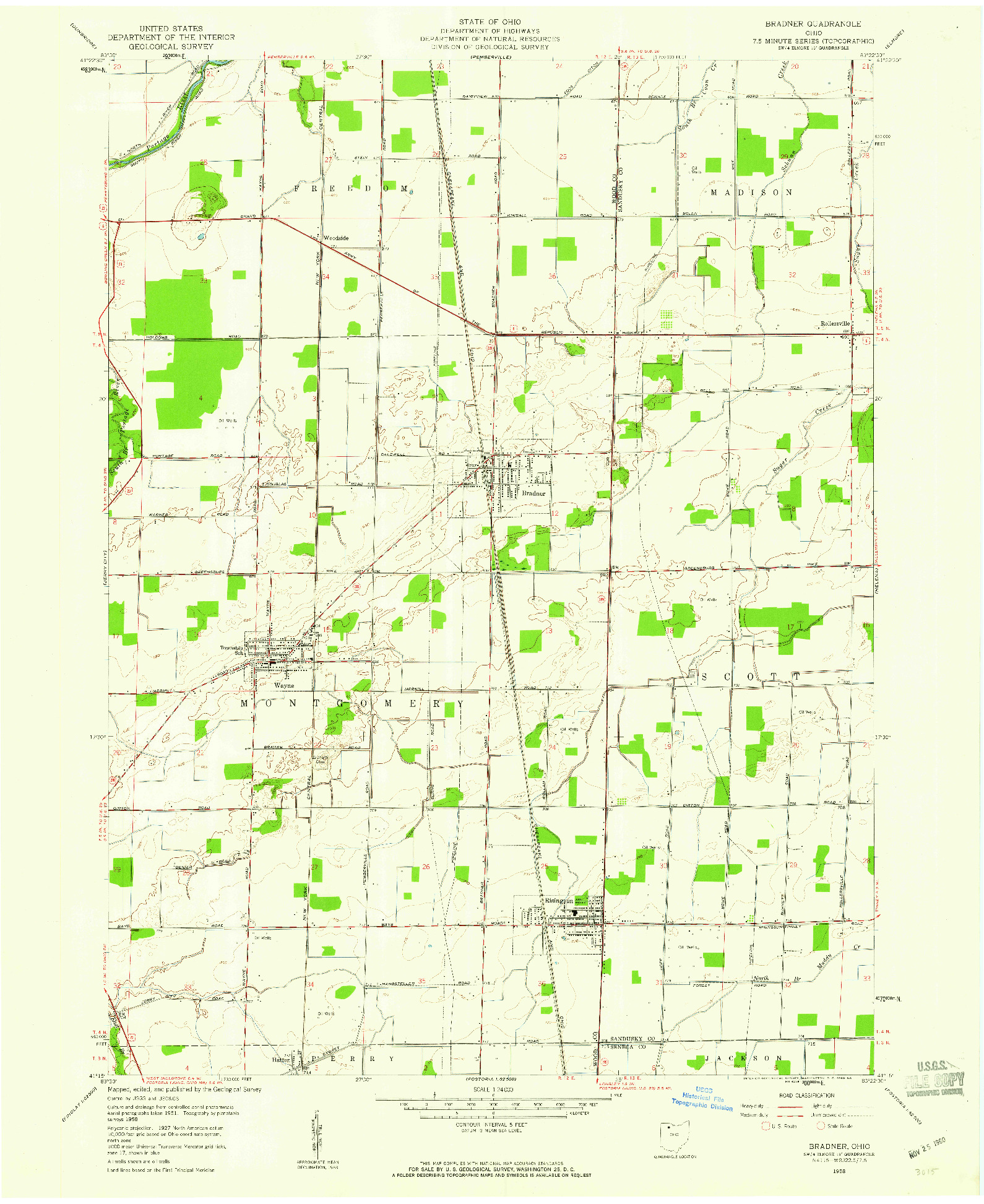 USGS 1:24000-SCALE QUADRANGLE FOR BRADNER, OH 1958