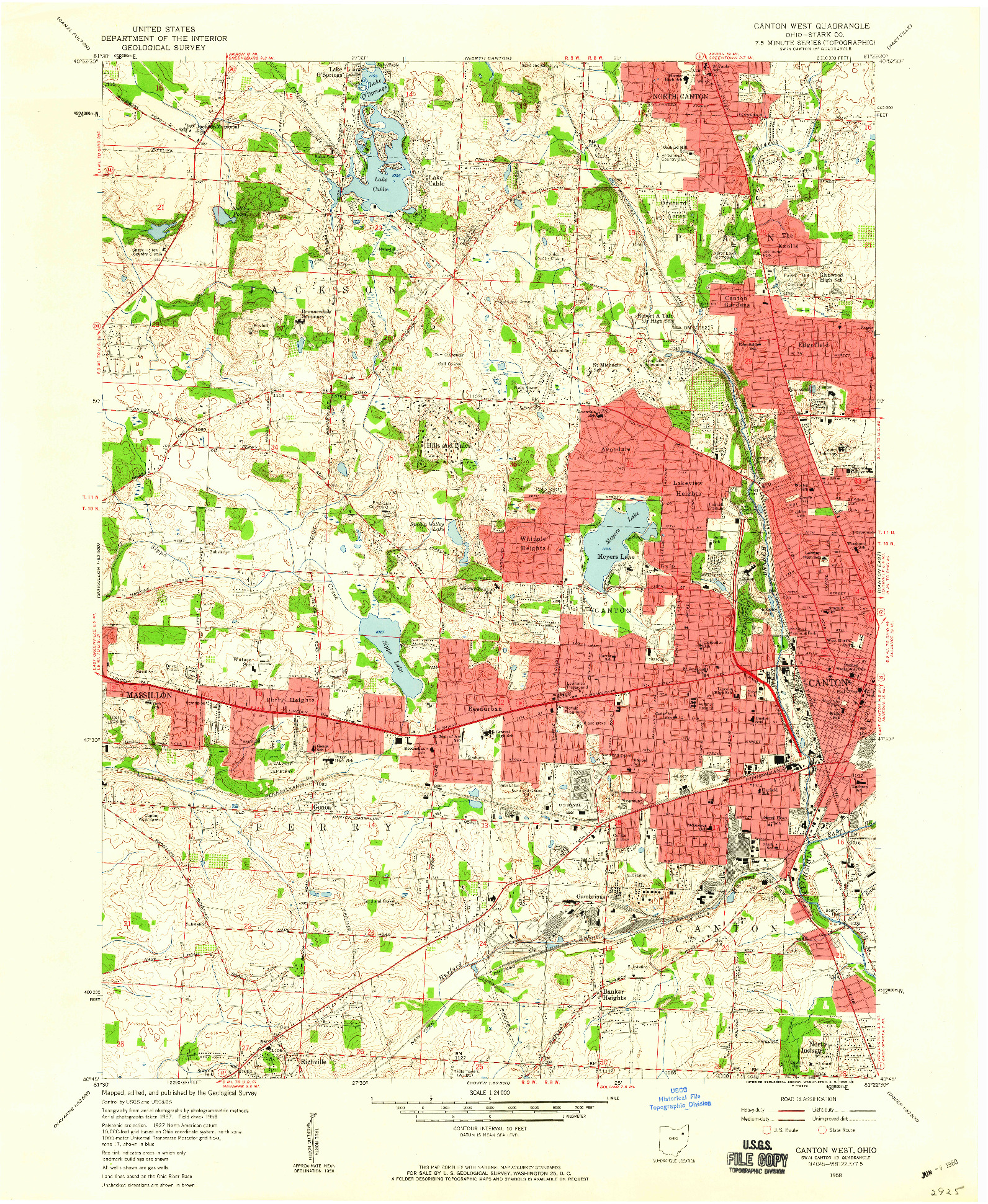 USGS 1:24000-SCALE QUADRANGLE FOR CANTON WEST, OH 1958