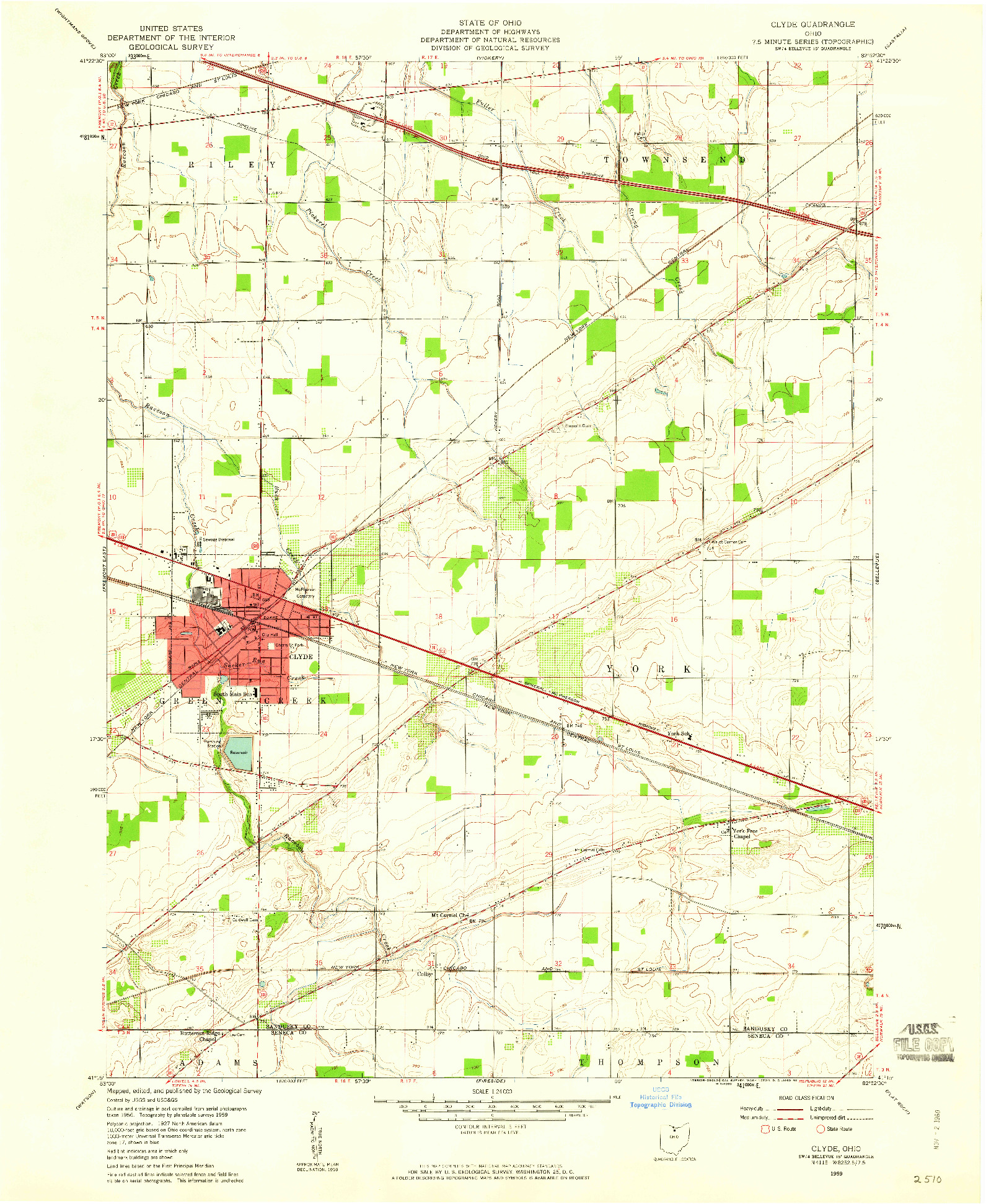 USGS 1:24000-SCALE QUADRANGLE FOR CLYDE, OH 1959