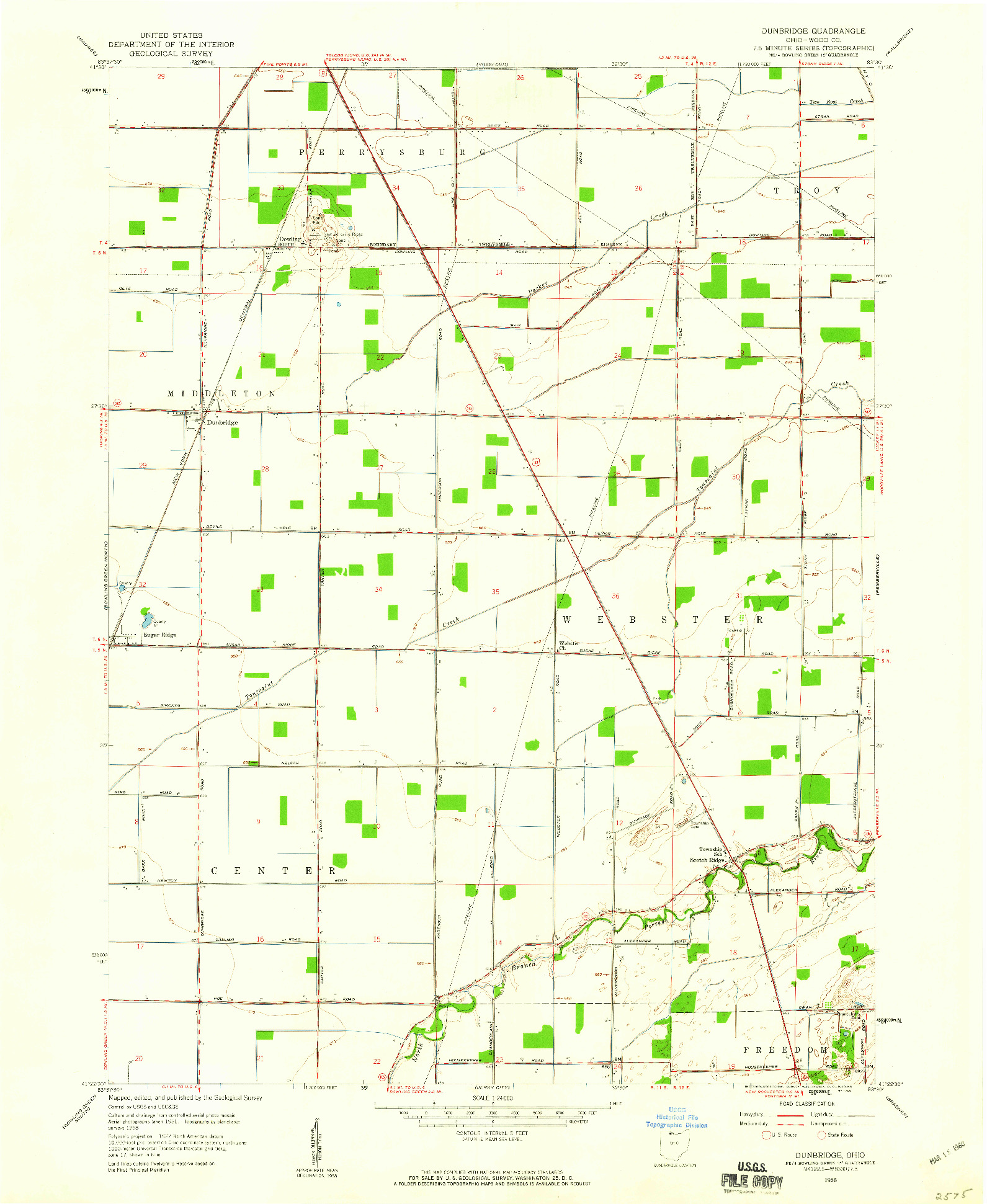 USGS 1:24000-SCALE QUADRANGLE FOR DUNBRIDGE, OH 1958