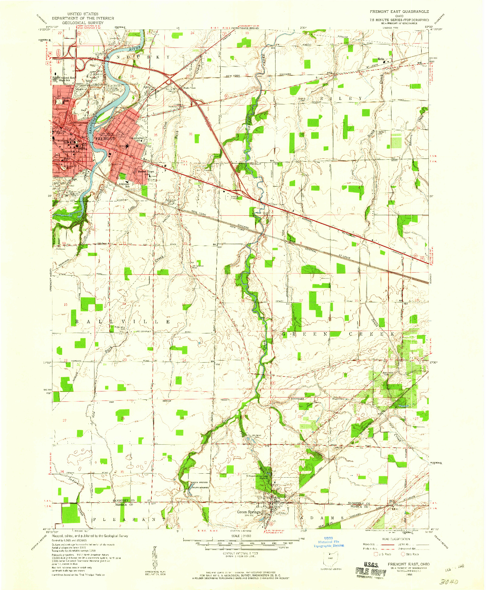 USGS 1:24000-SCALE QUADRANGLE FOR FREMONT EAST, OH 1958