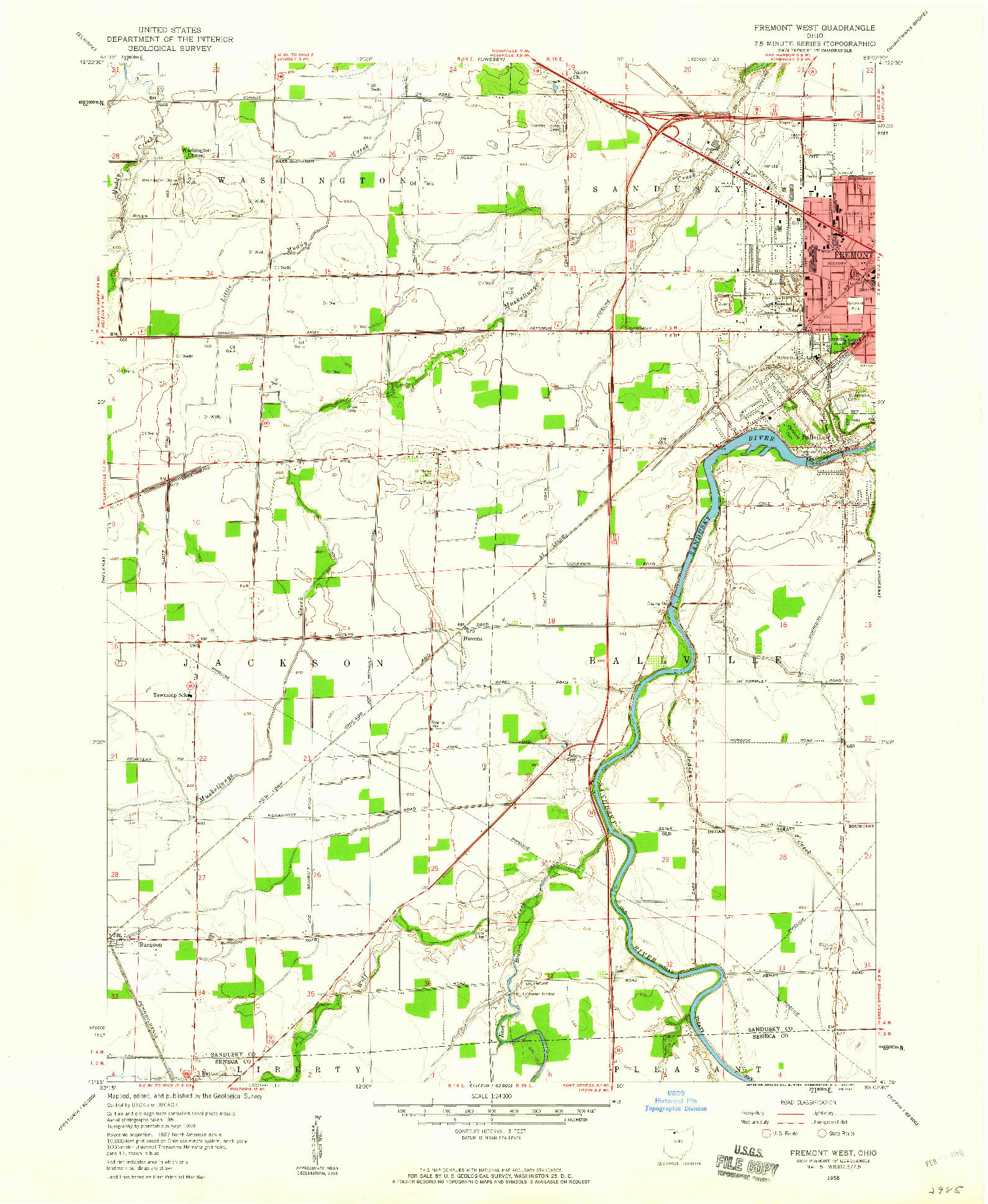 USGS 1:24000-SCALE QUADRANGLE FOR FREMONT WEST, OH 1958