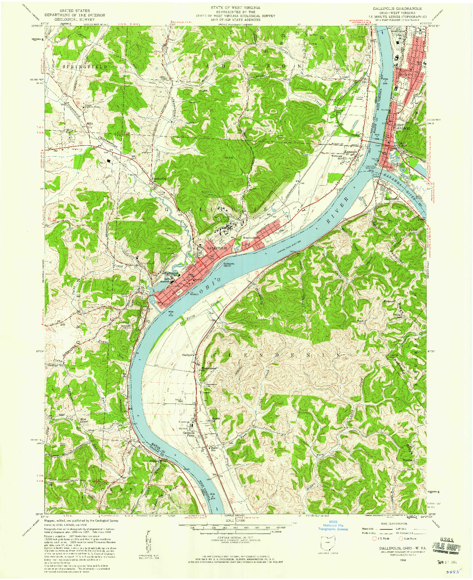 USGS 1:24000-SCALE QUADRANGLE FOR GALLIPOLIS, OH 1958