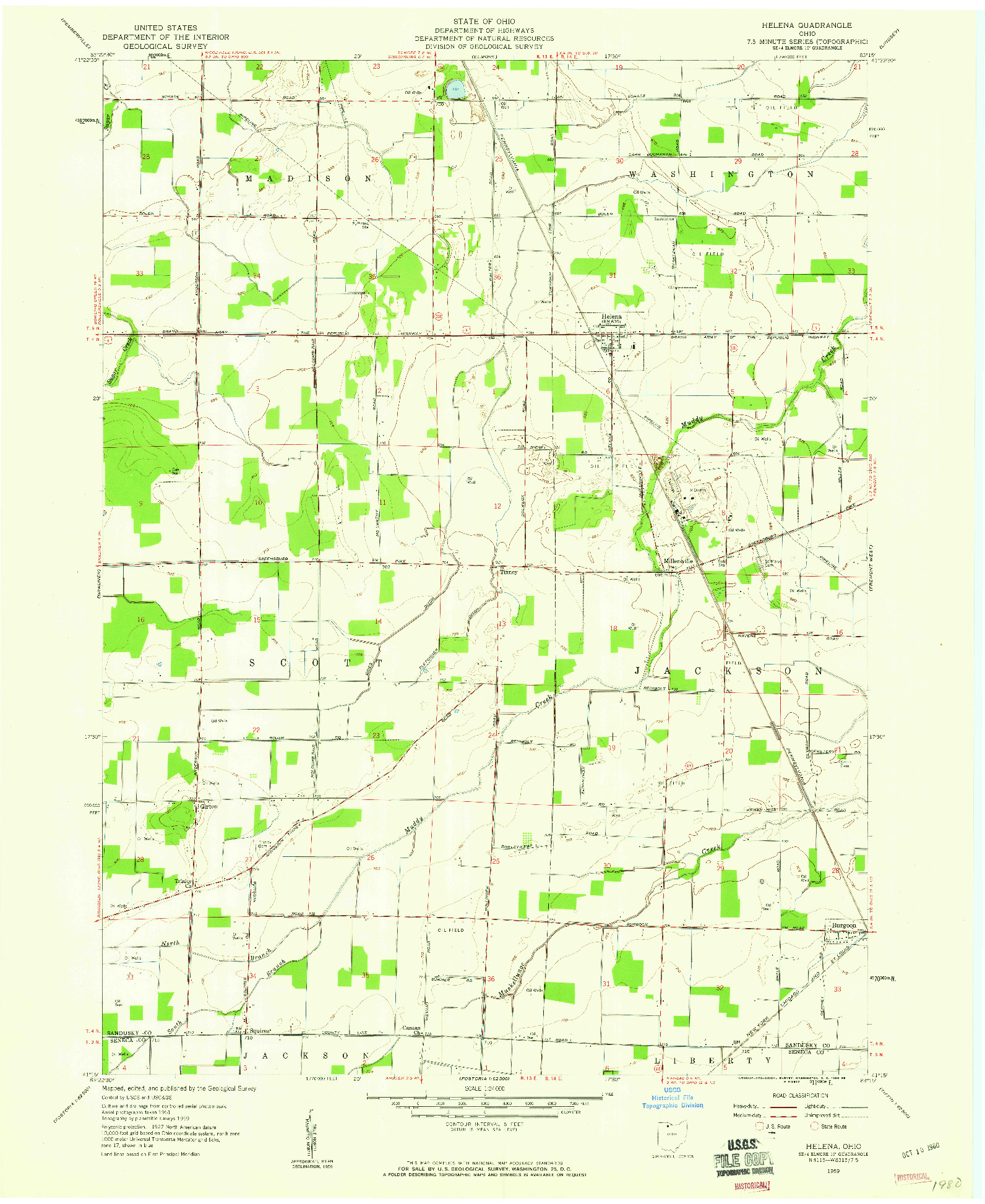 USGS 1:24000-SCALE QUADRANGLE FOR HELENA, OH 1959