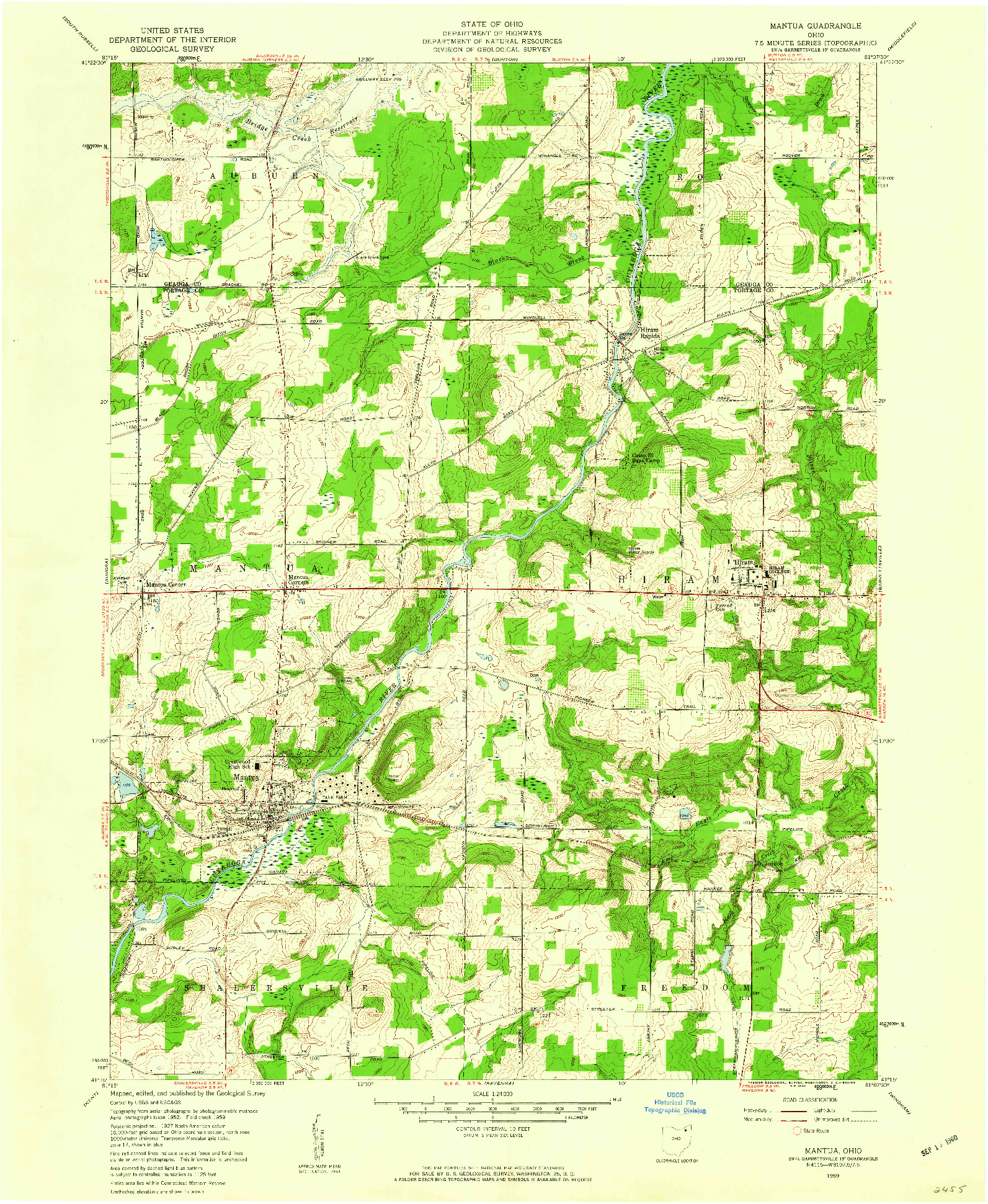 USGS 1:24000-SCALE QUADRANGLE FOR MANTUA, OH 1959