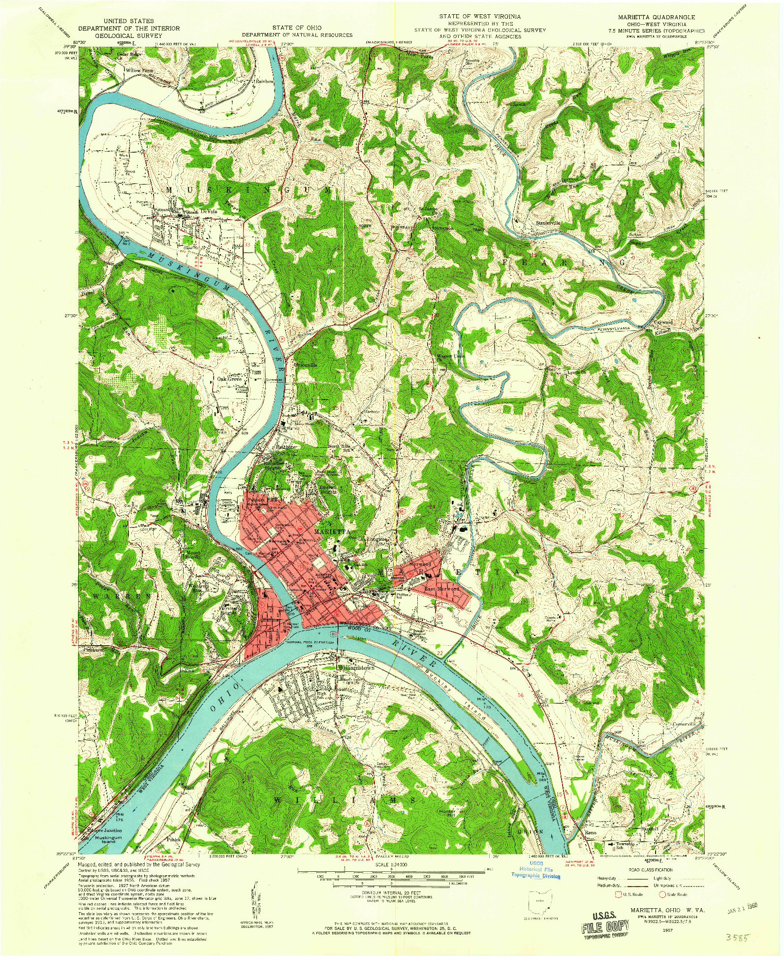 USGS 1:24000-SCALE QUADRANGLE FOR MARIETTA, OH 1957