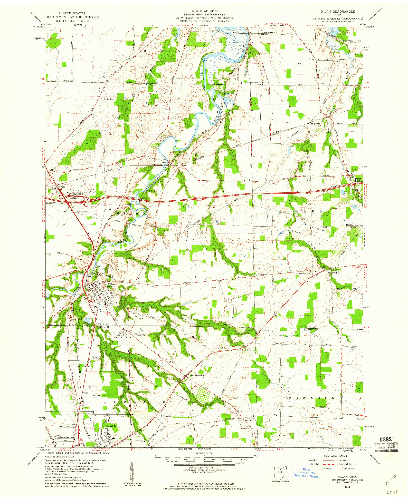 USGS 1:24000-SCALE QUADRANGLE FOR MILAN, OH 1959