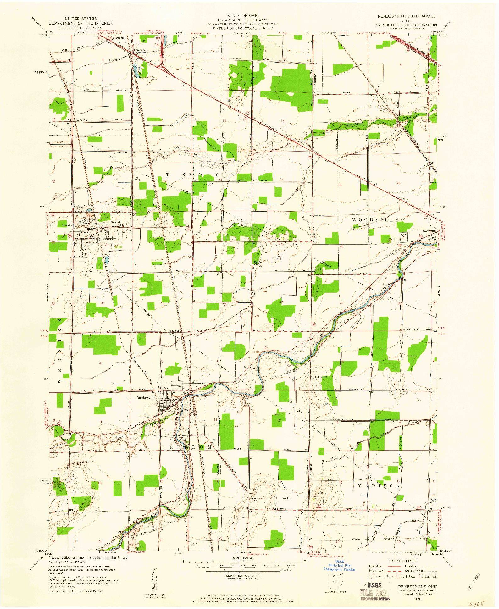 USGS 1:24000-SCALE QUADRANGLE FOR PEMBERVILLE, OH 1959