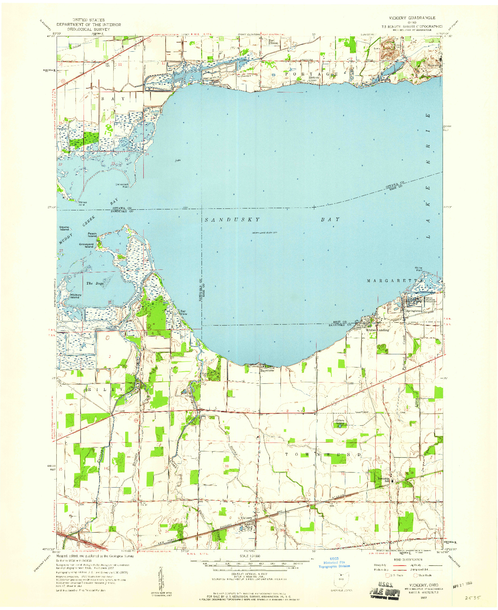 USGS 1:24000-SCALE QUADRANGLE FOR VICKERY, OH 1957