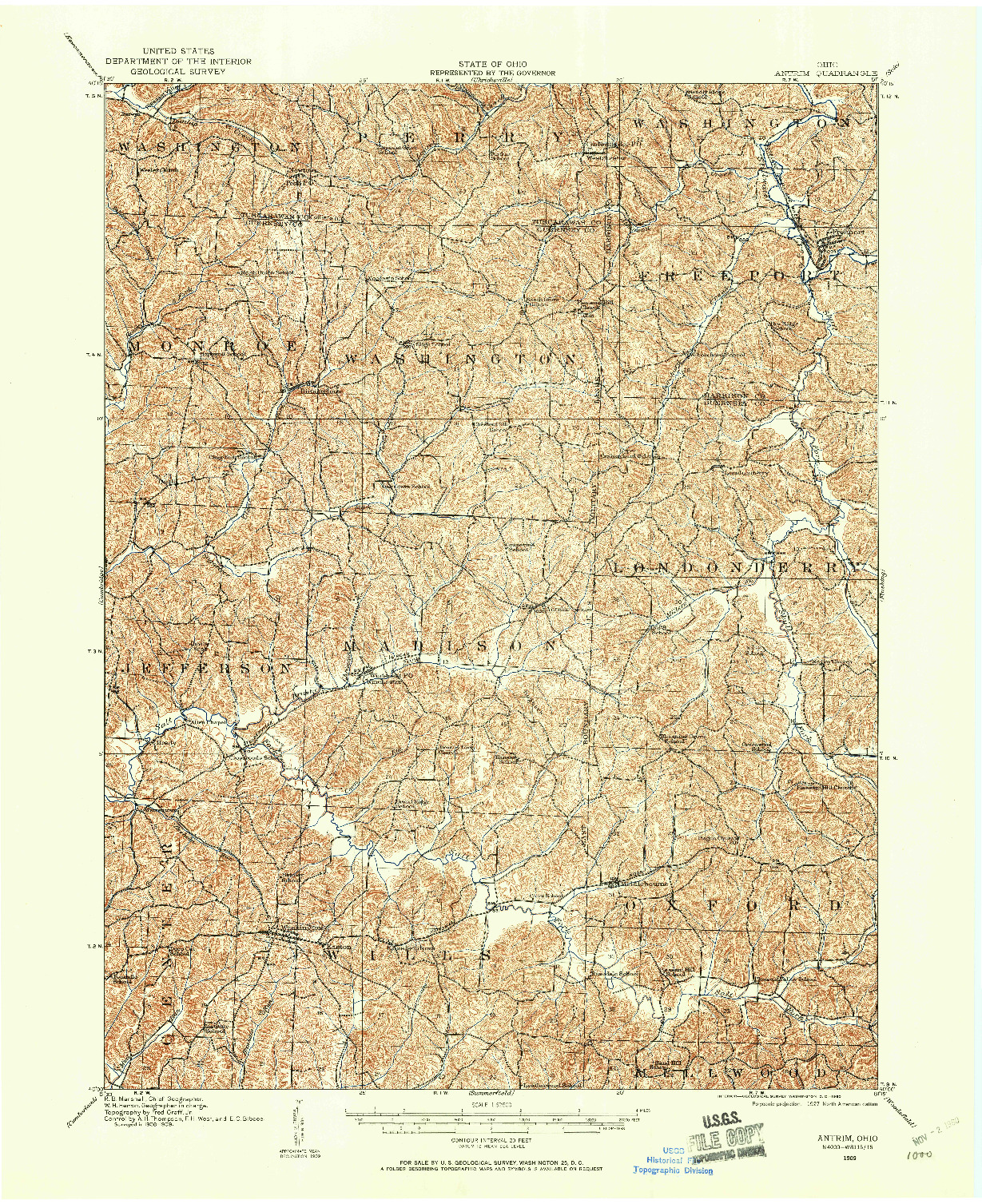 USGS 1:62500-SCALE QUADRANGLE FOR ANTRIM, OH 1909
