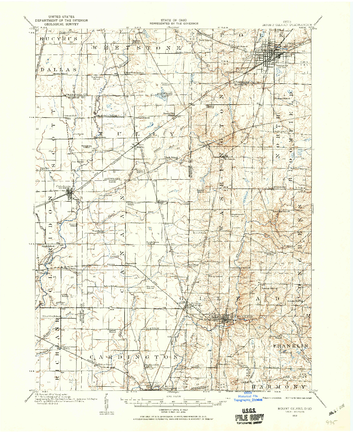 USGS 1:62500-SCALE QUADRANGLE FOR MOUNT GILEAD, OH 1913