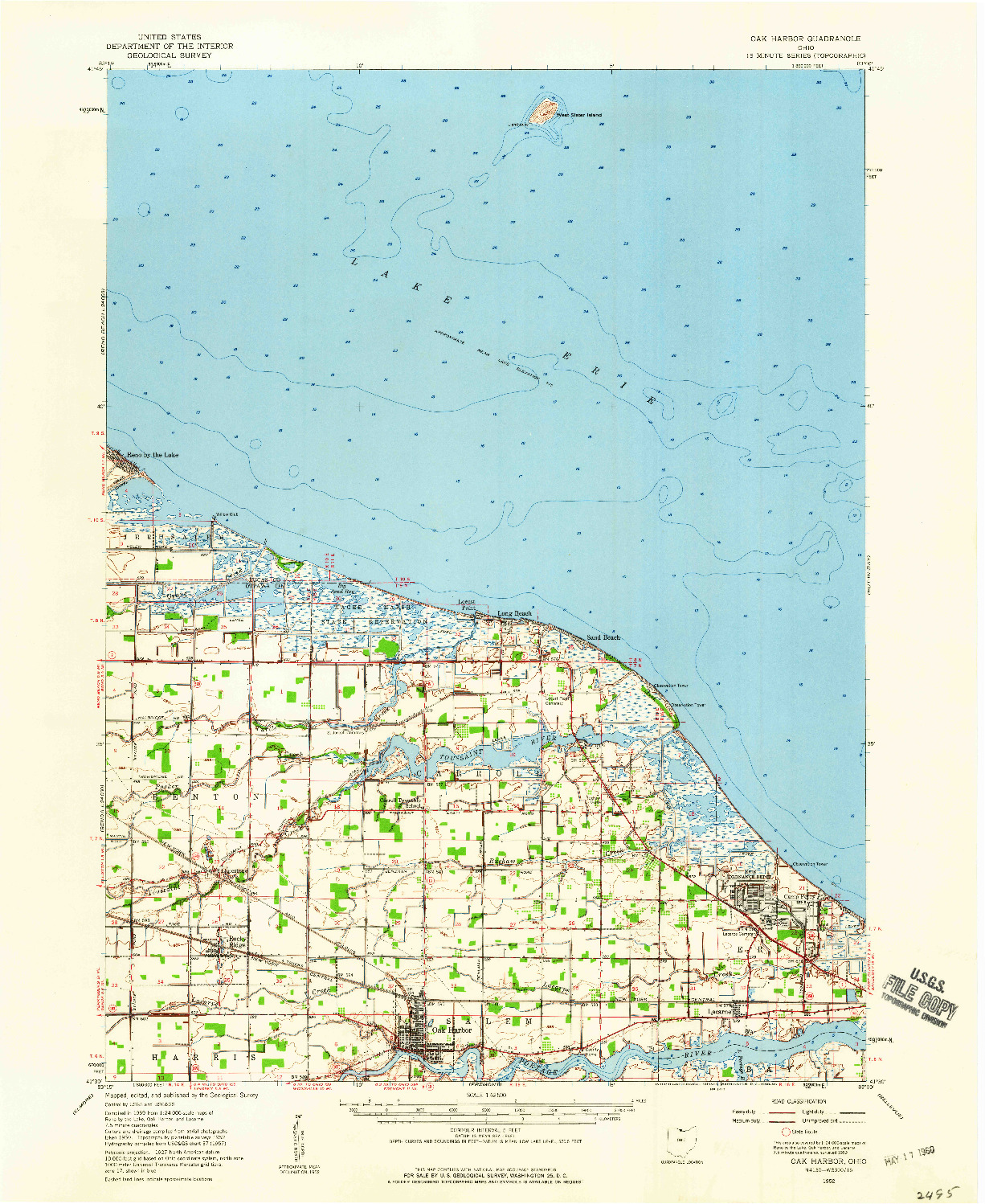 USGS 1:62500-SCALE QUADRANGLE FOR OAK HARBOR, OH 1952