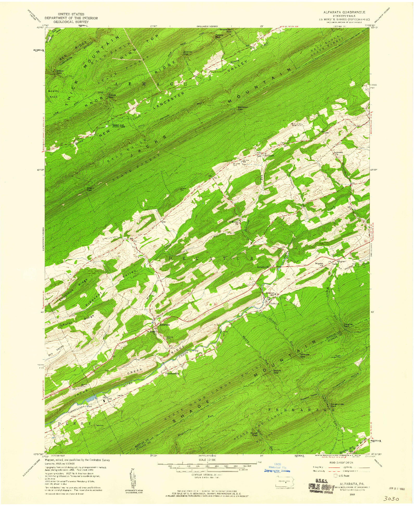 USGS 1:24000-SCALE QUADRANGLE FOR ALFARATA, PA 1959