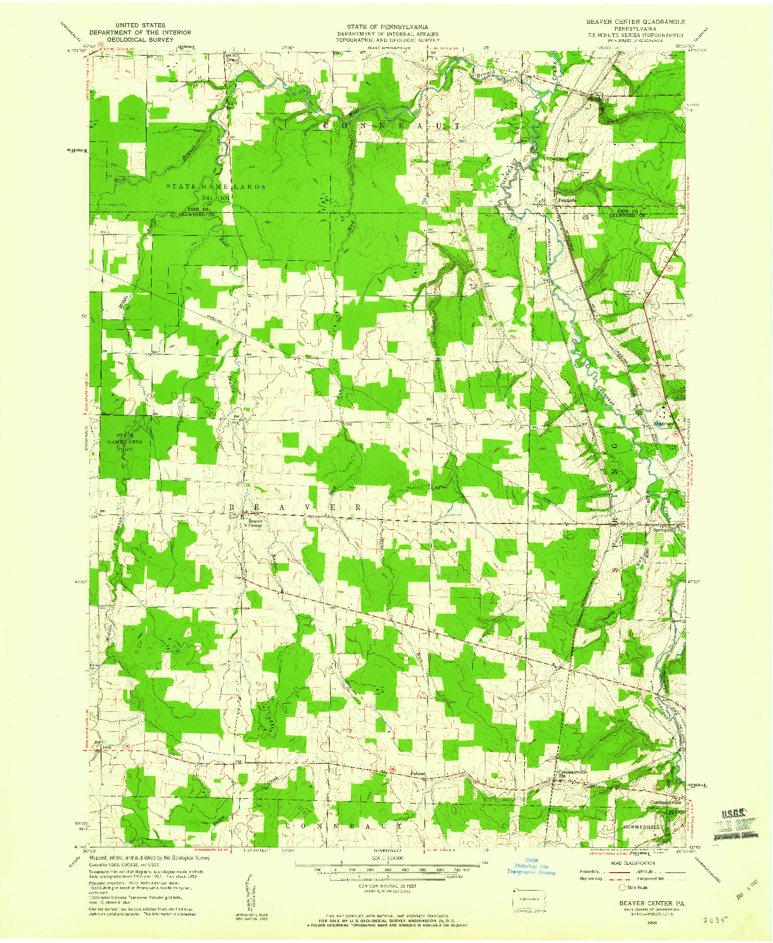 USGS 1:24000-SCALE QUADRANGLE FOR BEAVER CENTER, PA 1959