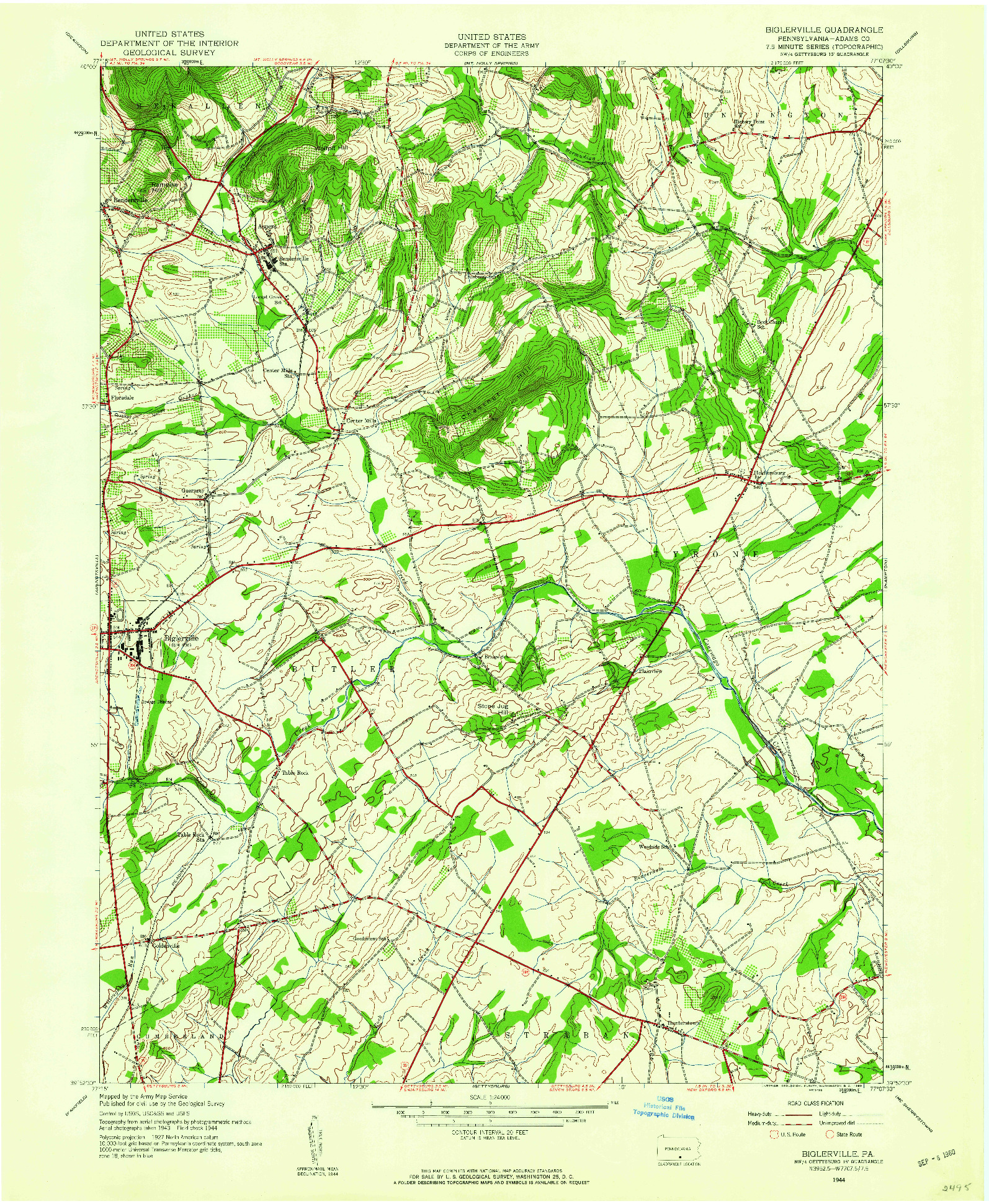 USGS 1:24000-SCALE QUADRANGLE FOR BIGLERVILLE, PA 1944
