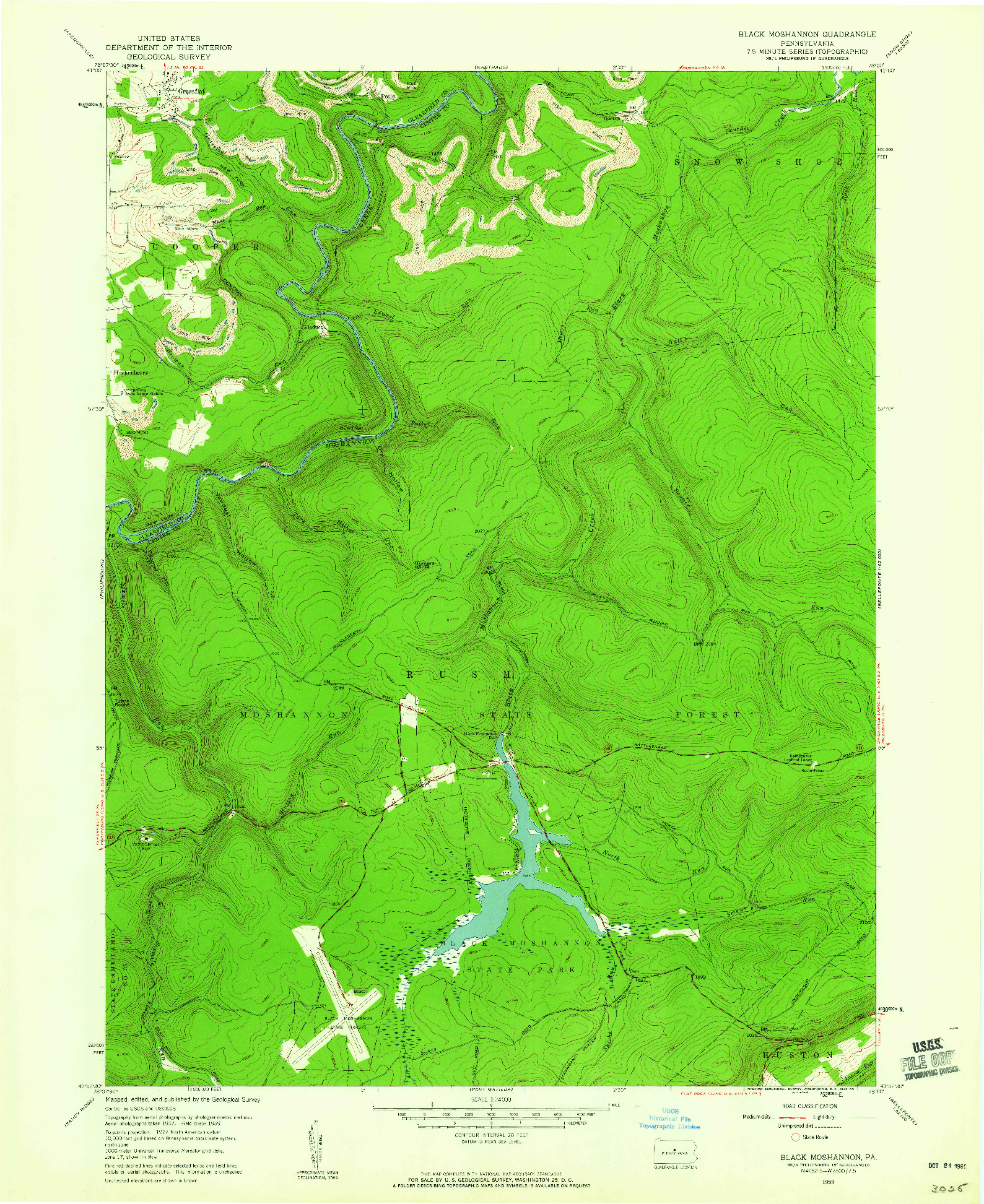 USGS 1:24000-SCALE QUADRANGLE FOR BLACK MOSHANNON, PA 1959