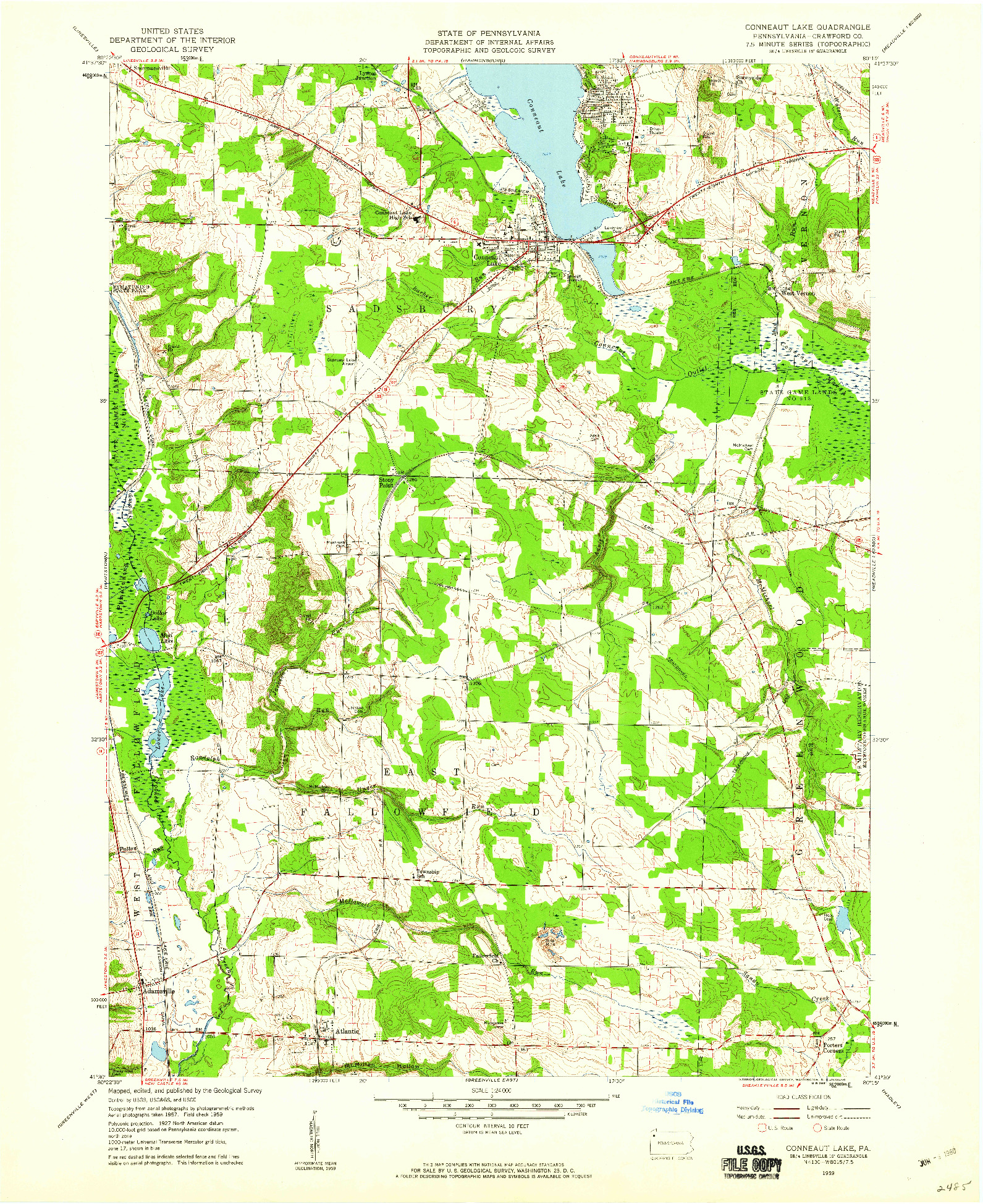 USGS 1:24000-SCALE QUADRANGLE FOR CONNEAUT LAKE, PA 1959