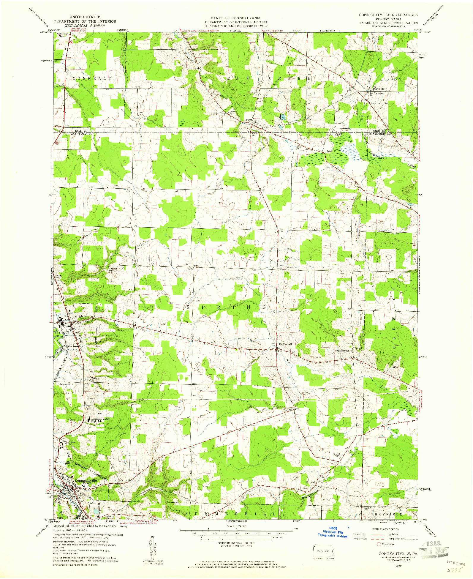 USGS 1:24000-SCALE QUADRANGLE FOR CONNEAUTVILLE, PA 1959