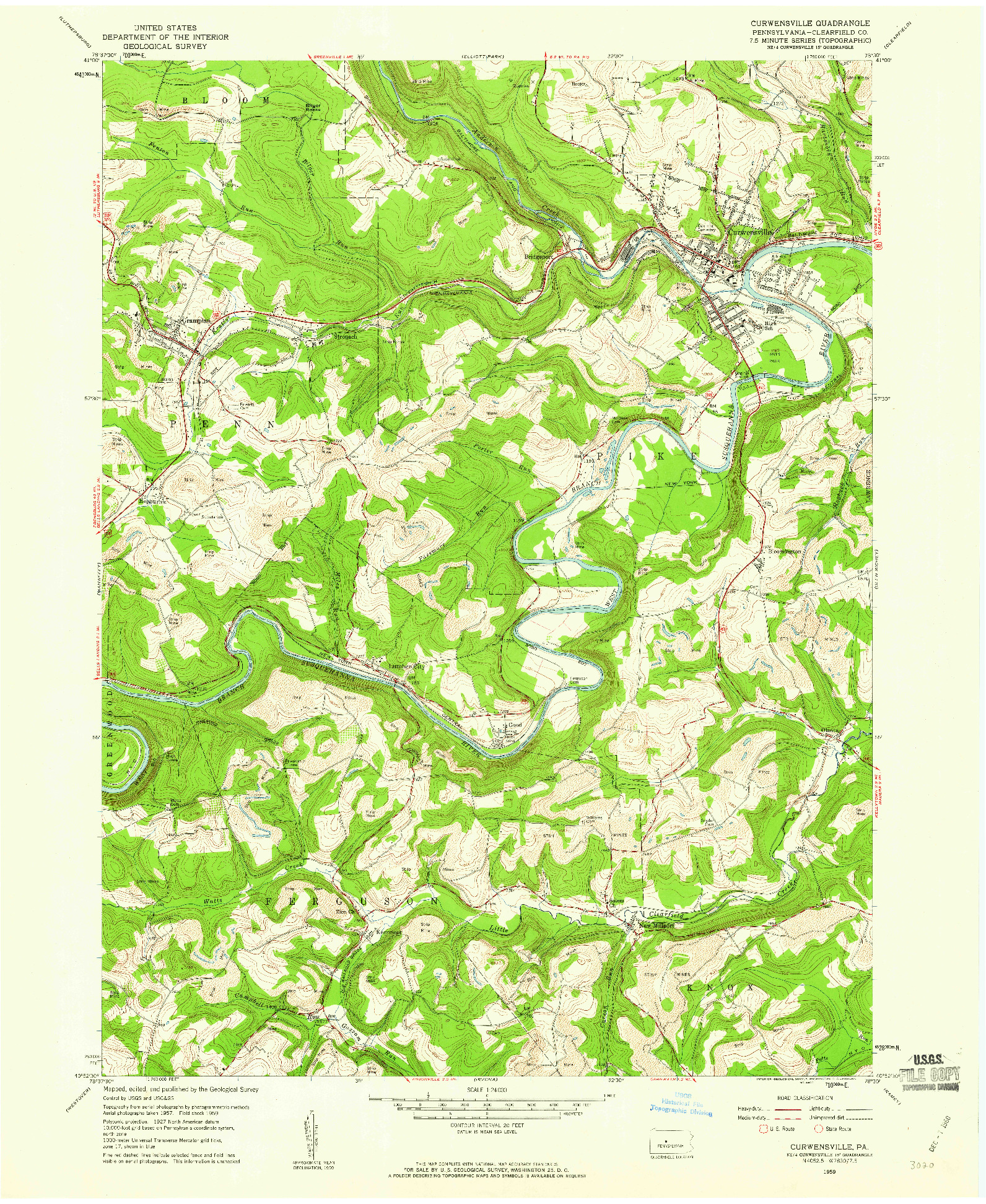 USGS 1:24000-SCALE QUADRANGLE FOR CURWENSVILLE, PA 1959