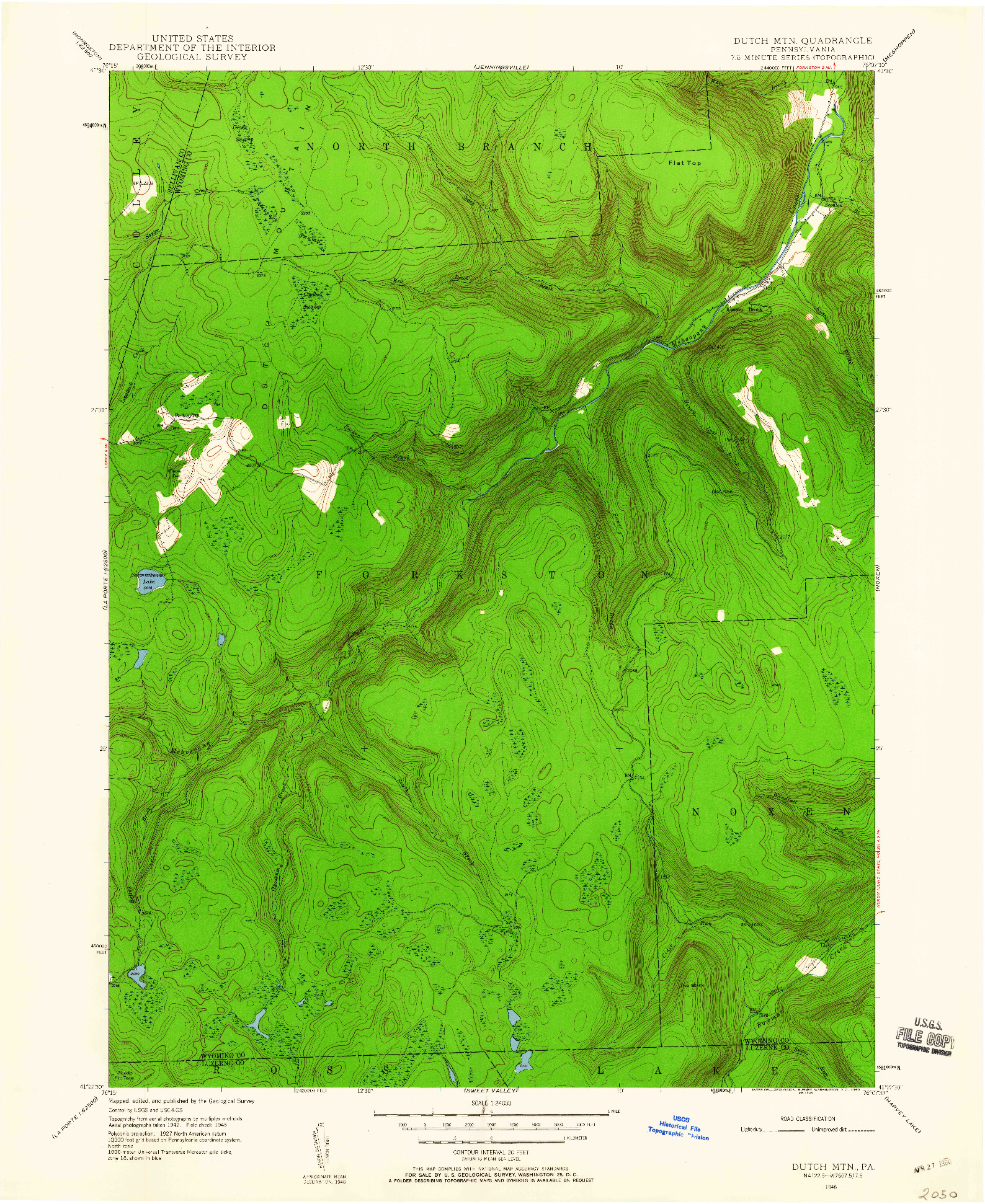 USGS 1:24000-SCALE QUADRANGLE FOR DUTCH MTN, PA 1946
