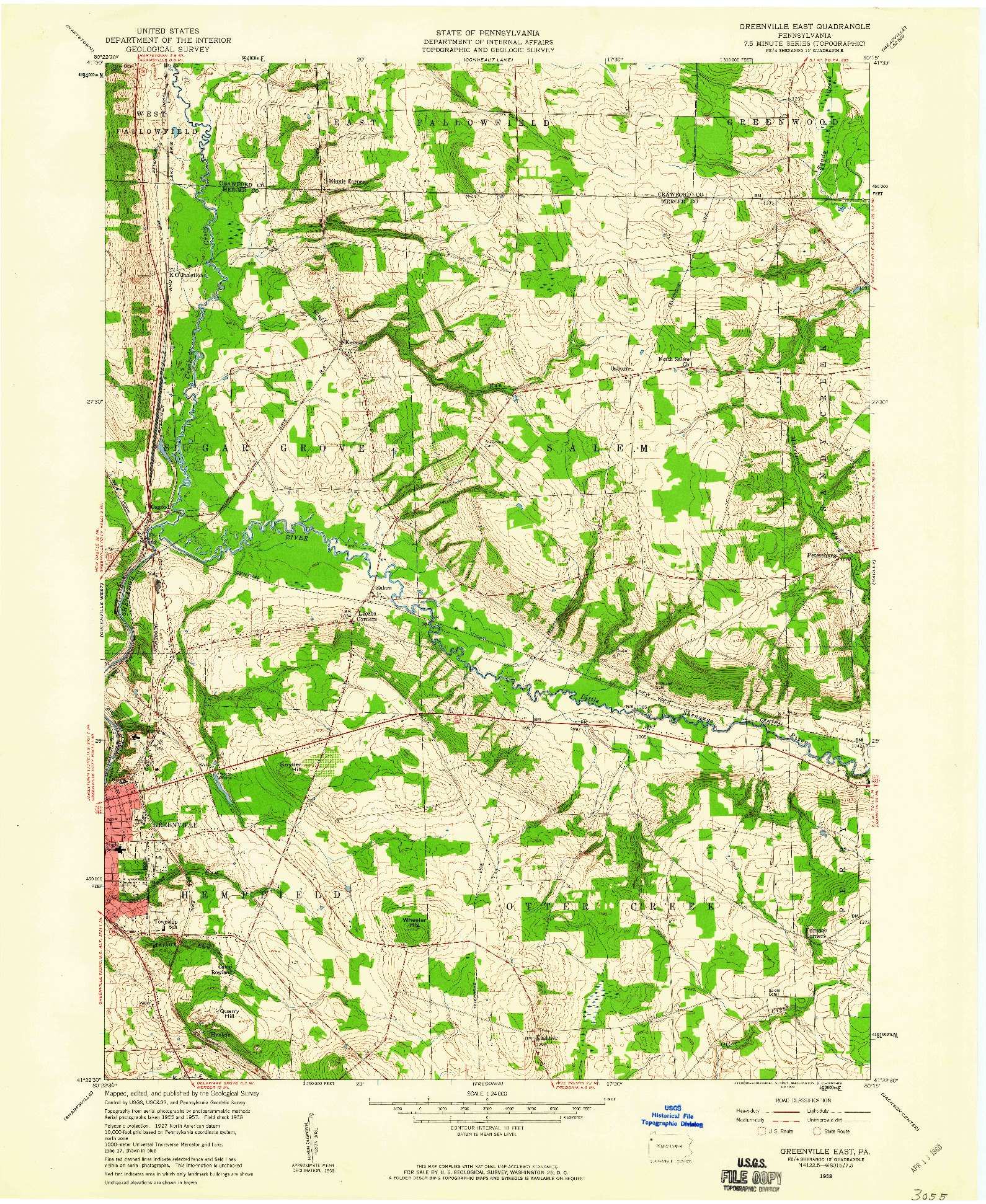 USGS 1:24000-SCALE QUADRANGLE FOR GREENSVILLE EAST, PA 1958