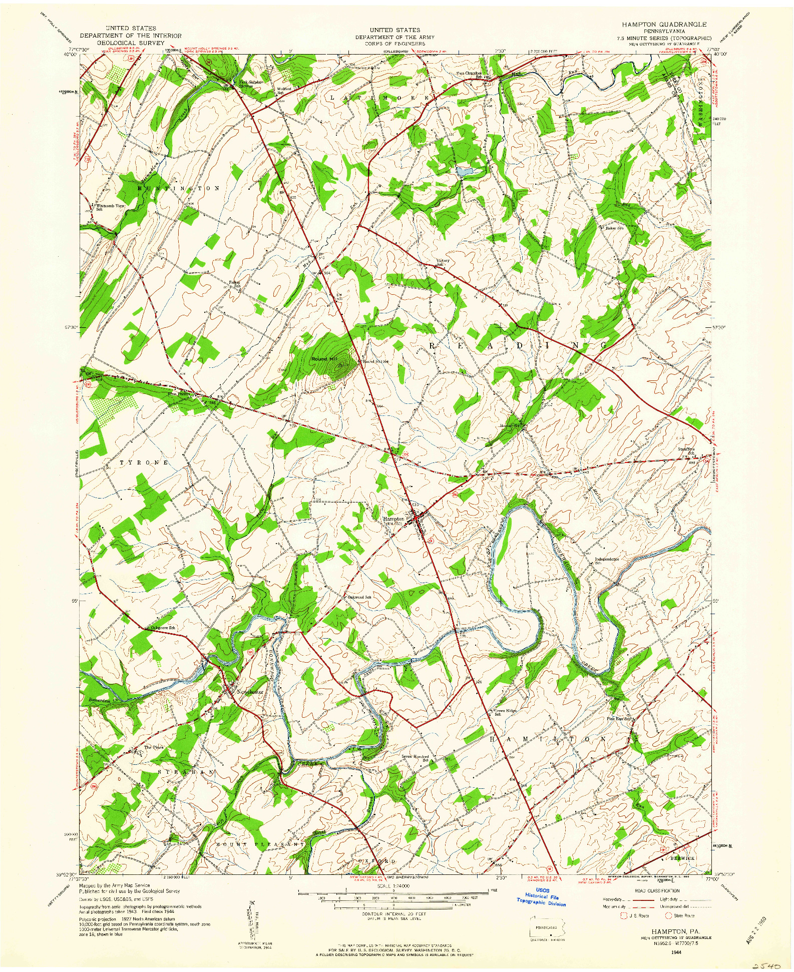 USGS 1:24000-SCALE QUADRANGLE FOR HAMPTON, PA 1944