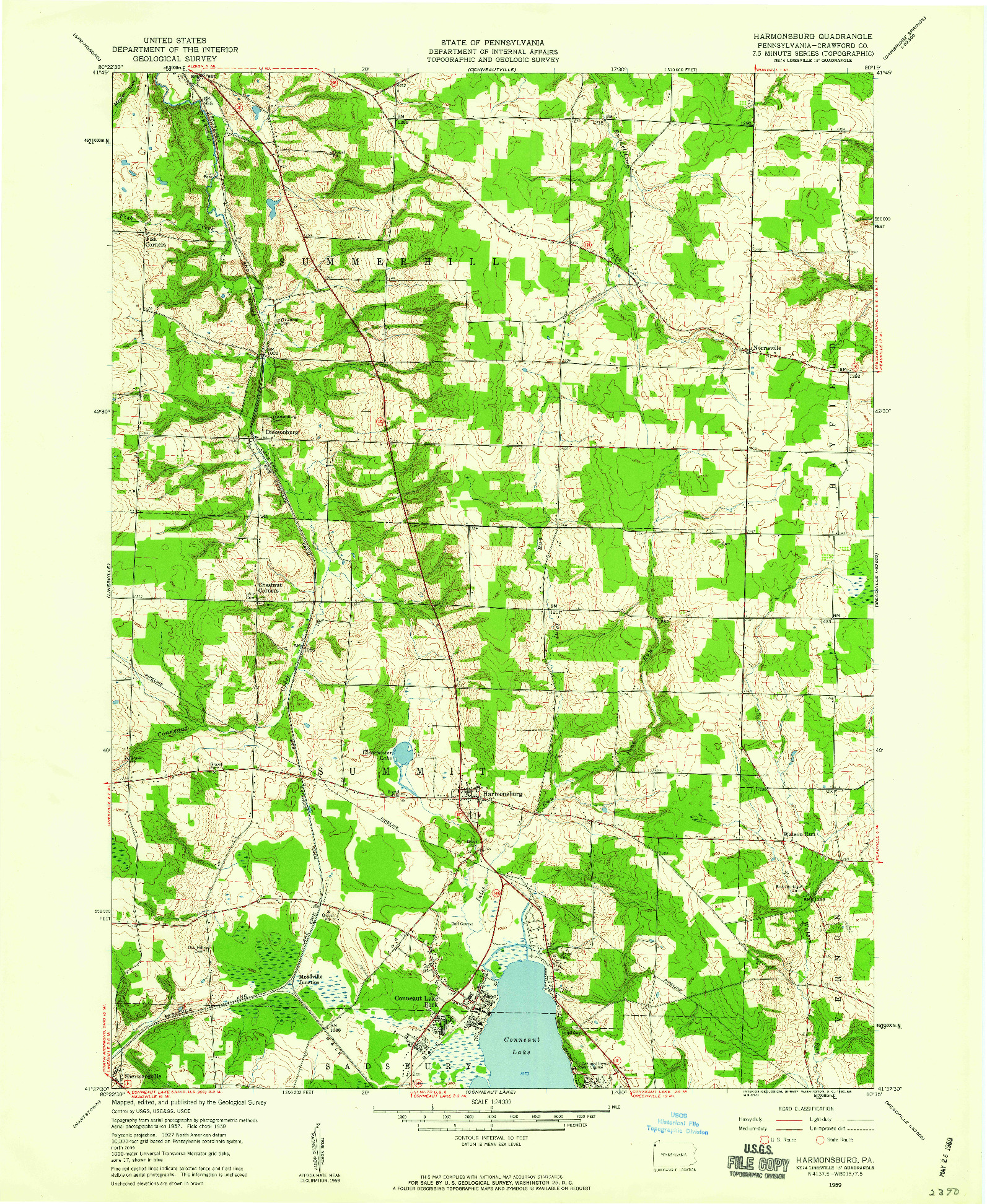 USGS 1:24000-SCALE QUADRANGLE FOR HARMONSBURG, PA 1959